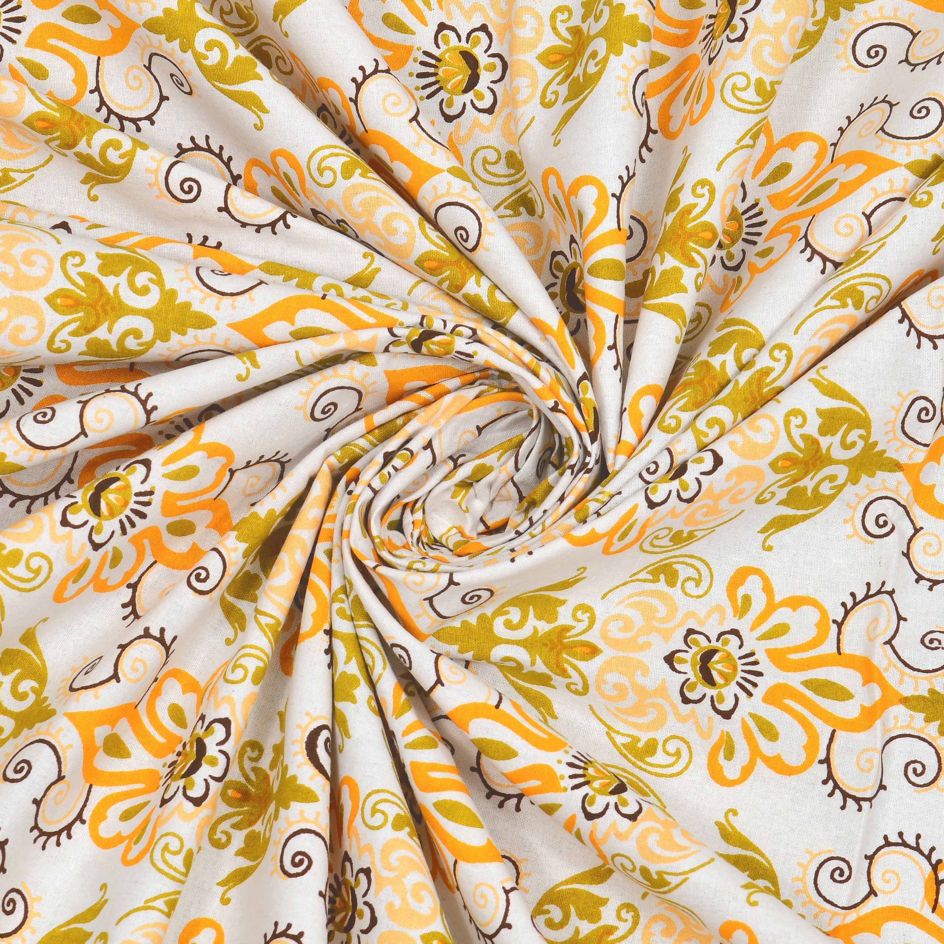 Yellow Linear Motifs Jaipuri Print 100% Cotton 180 TC King Size BEDSHEET with 2 Pillow Cover - 90X108 (Copy)