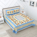 Blue Floral Photoframe Jaipuri Print 100% Cotton 180 TC King Size BEDSHEET with 2 Pillow Cover - 90X108