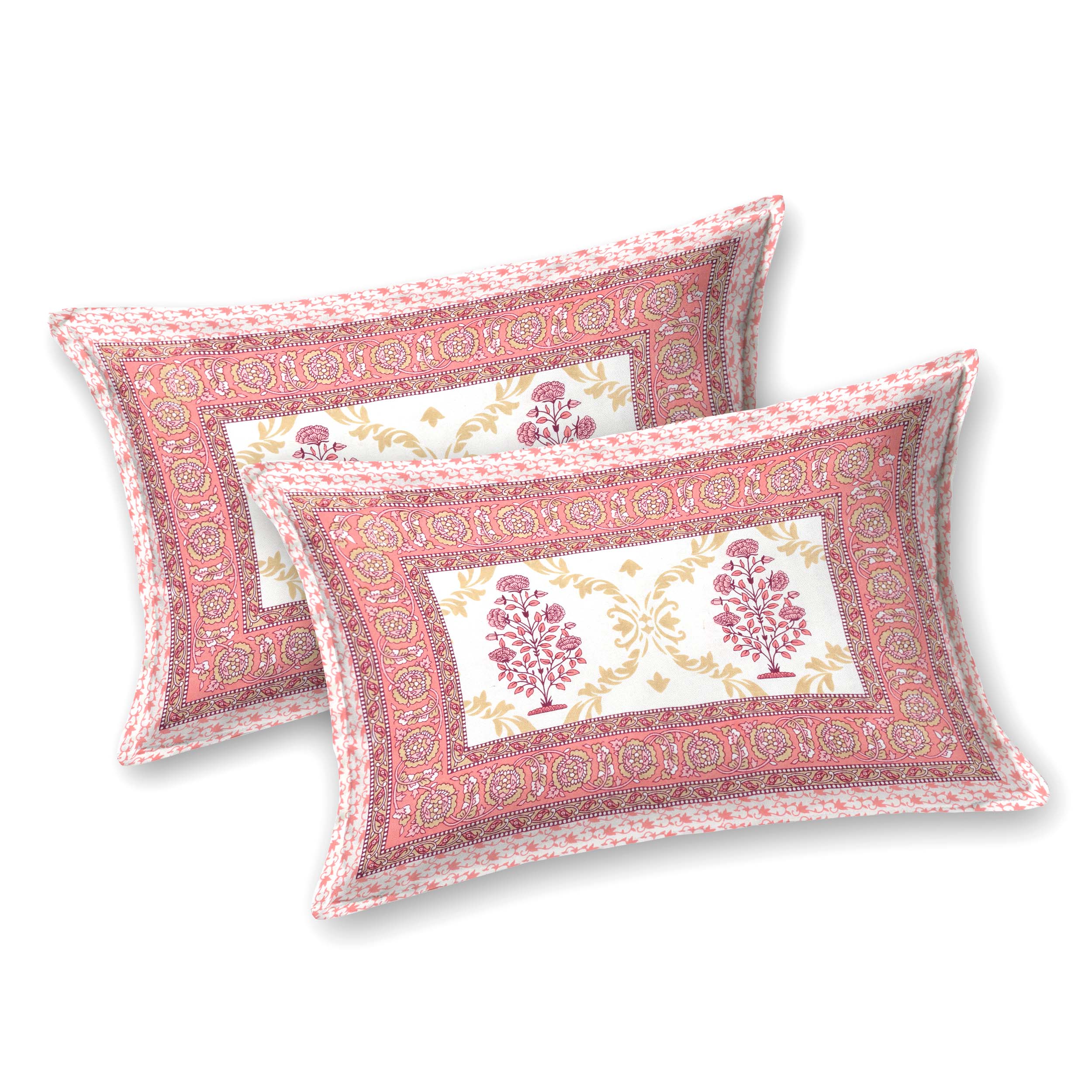 Peach Motif 100% Cotton 180 TC King Size BEDSHEET with 2 Pillow Cover - 90X108