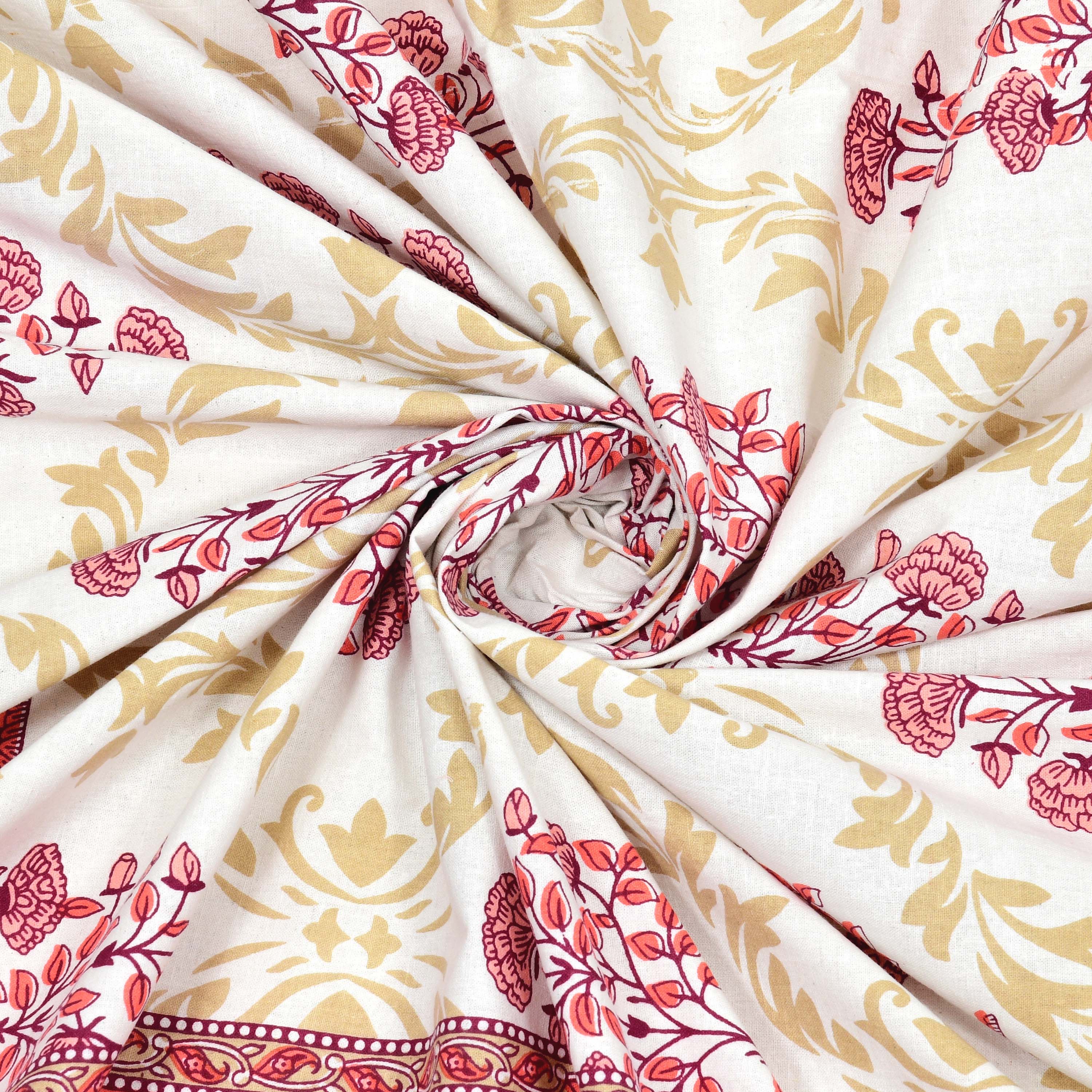 Peach Motif 100% Cotton 180 TC King Size BEDSHEET with 2 Pillow Cover - 90X108