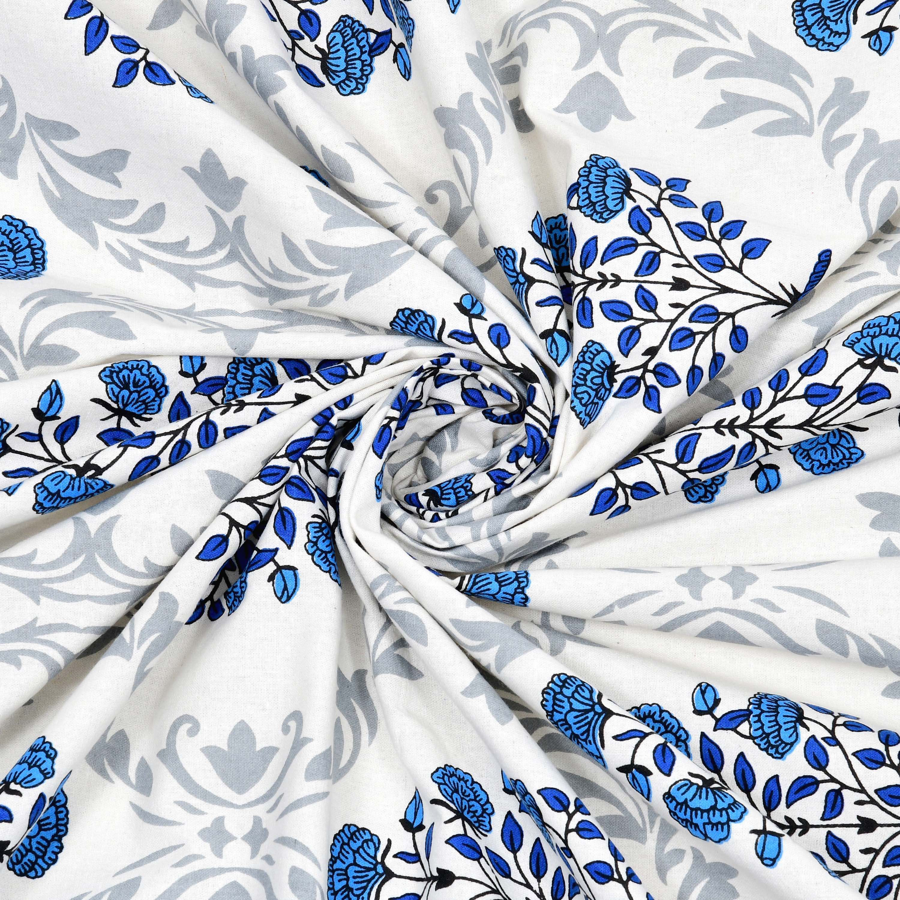 Blue Motif 100% Cotton 180 TC King Size BEDSHEET with 2 Pillow Cover - 90X108