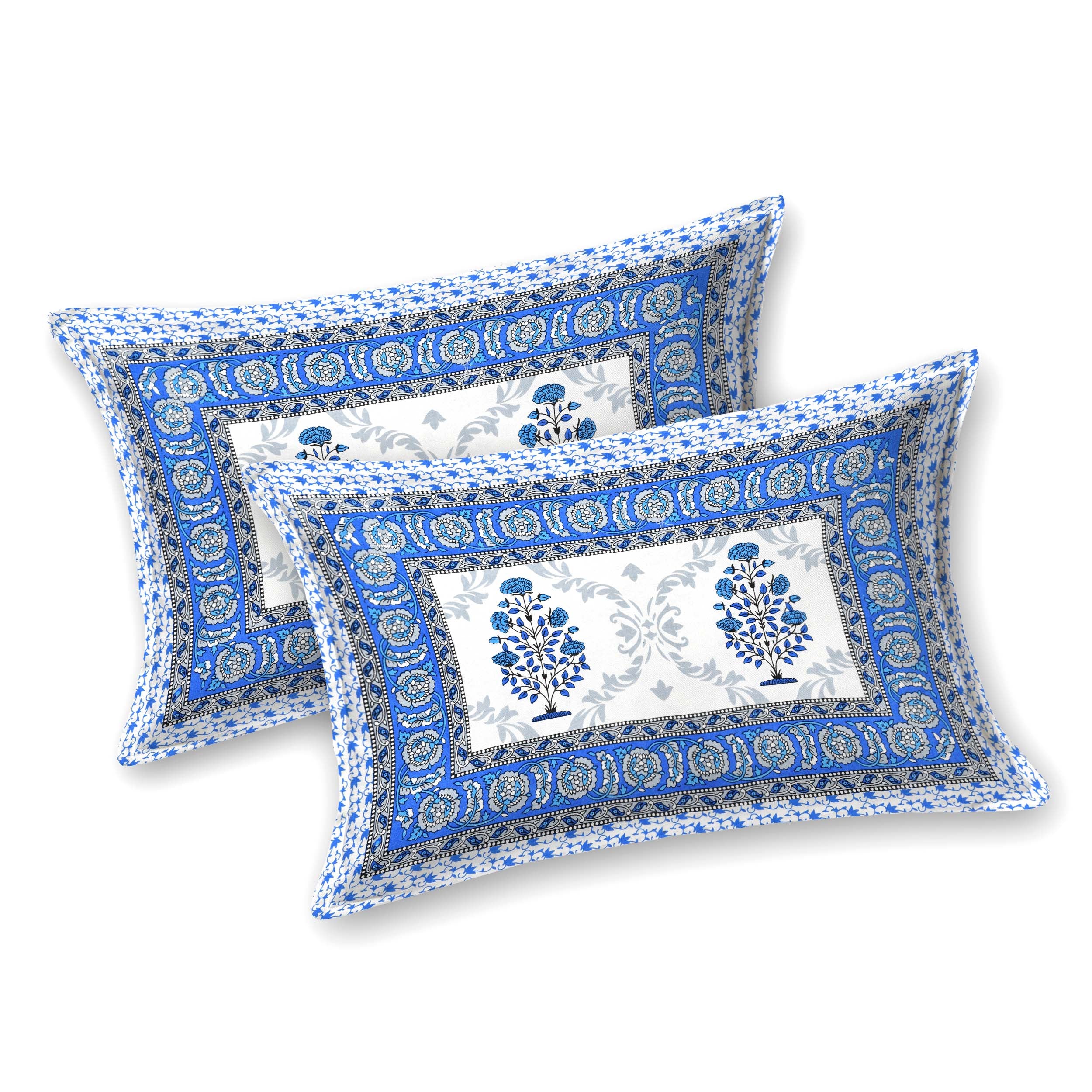 Blue Motif 100% Cotton 180 TC King Size BEDSHEET with 2 Pillow Cover - 90X108