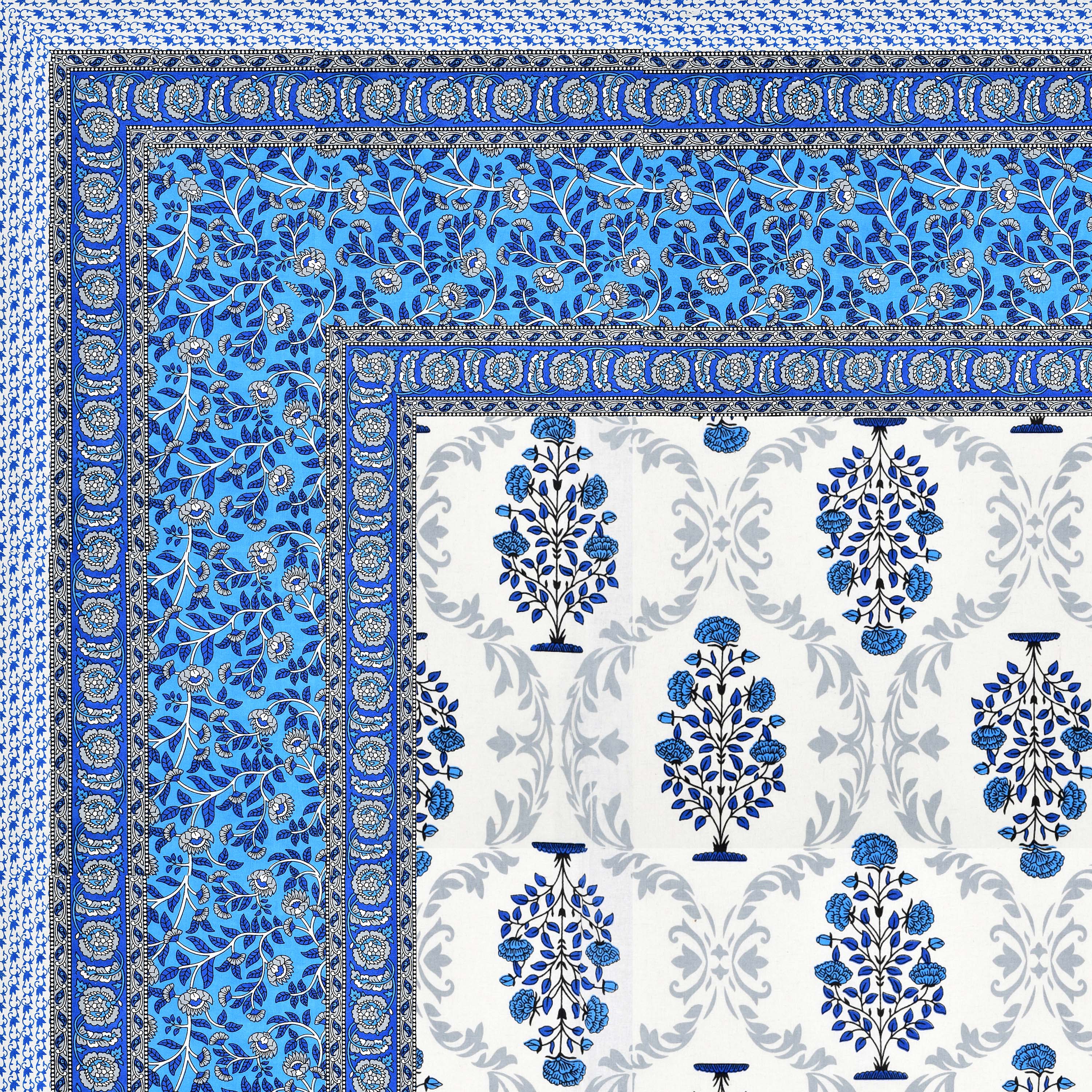 Blue Motif 100% Cotton 180 TC King Size BEDSHEET with 2 Pillow Cover - 90X108