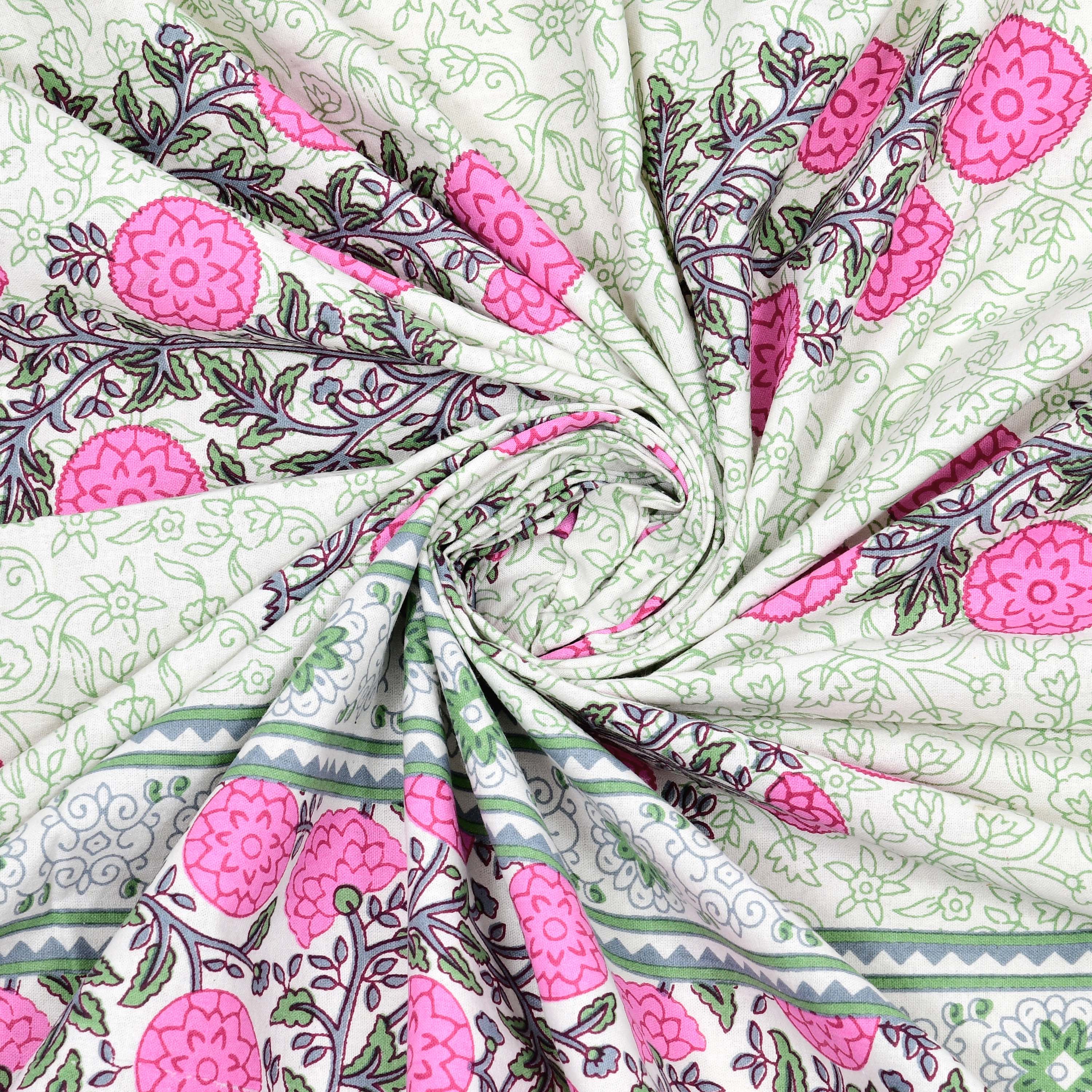 Pink Motif 100% Cotton 180 TC King Size BEDSHEET with 2 Pillow Cover - 90X108