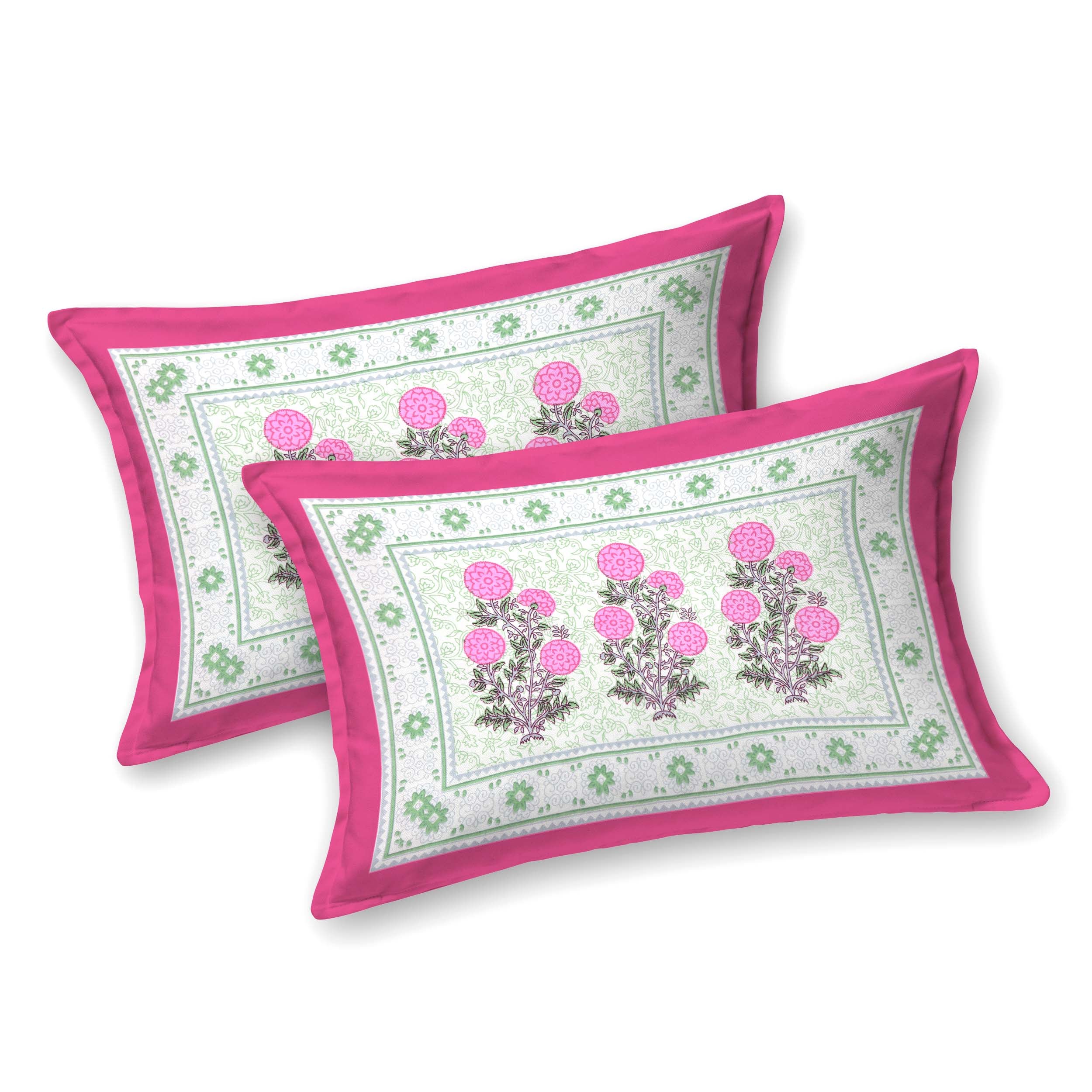 Pink Motif 100% Cotton 180 TC King Size BEDSHEET with 2 Pillow Cover - 90X108