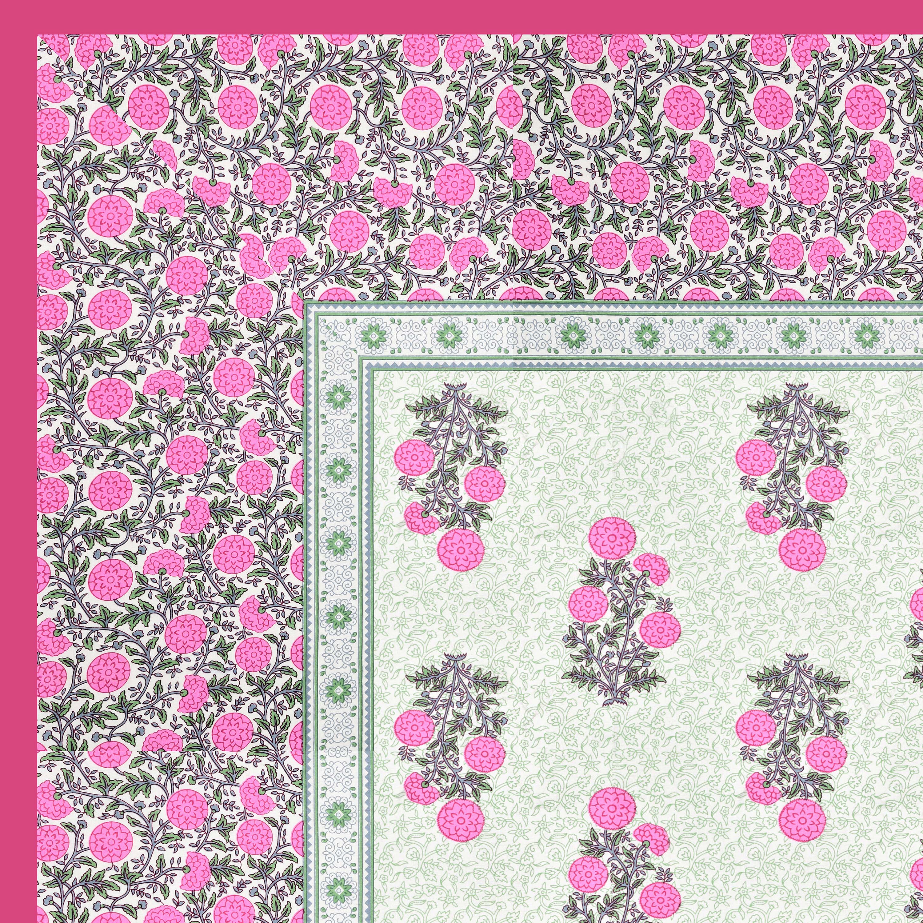 Pink Motif 100% Cotton 180 TC King Size BEDSHEET with 2 Pillow Cover - 90X108