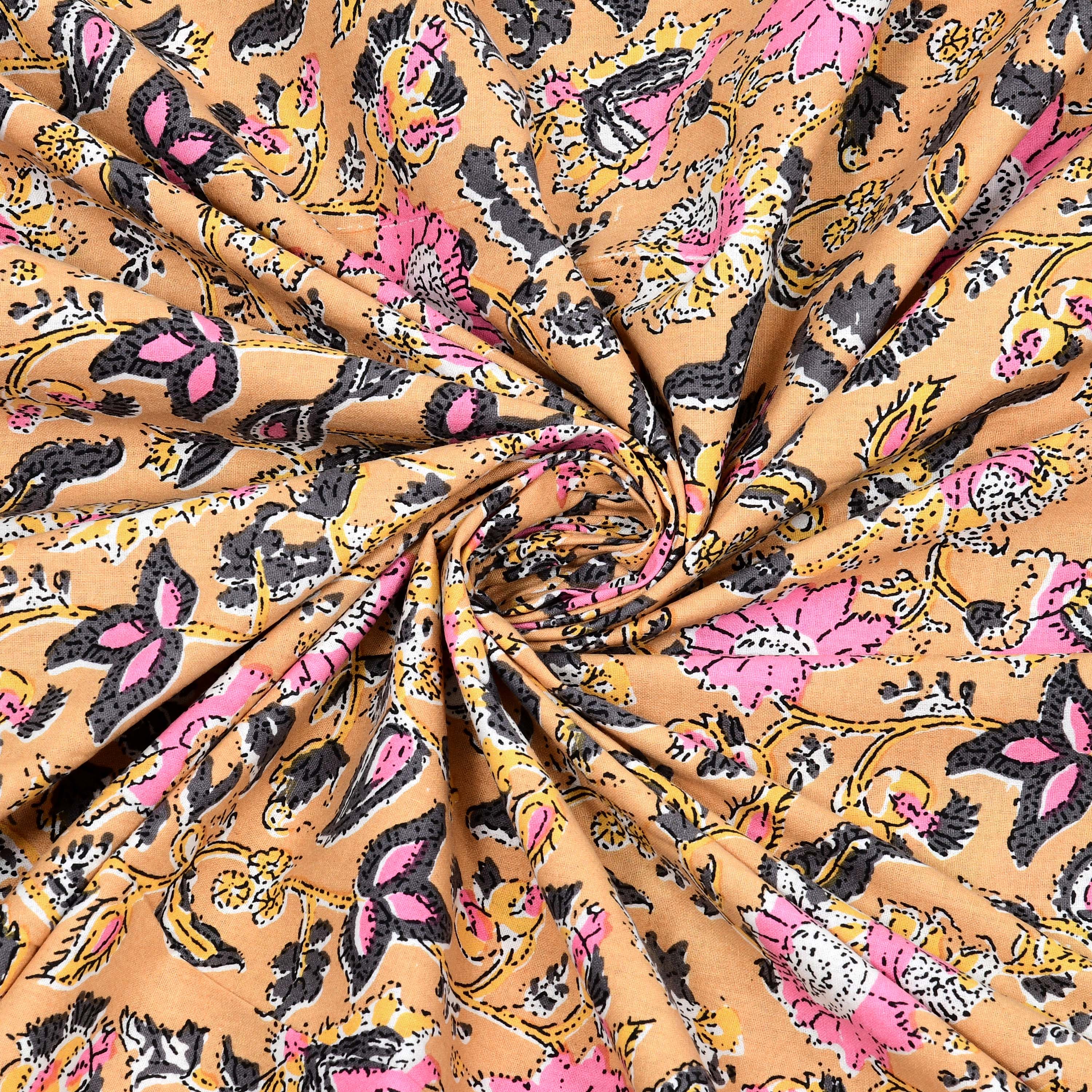 Orange Mughal Print 100% Cotton 180 TC King Size BEDSHEET with 2 Pillow Cover - 90X108