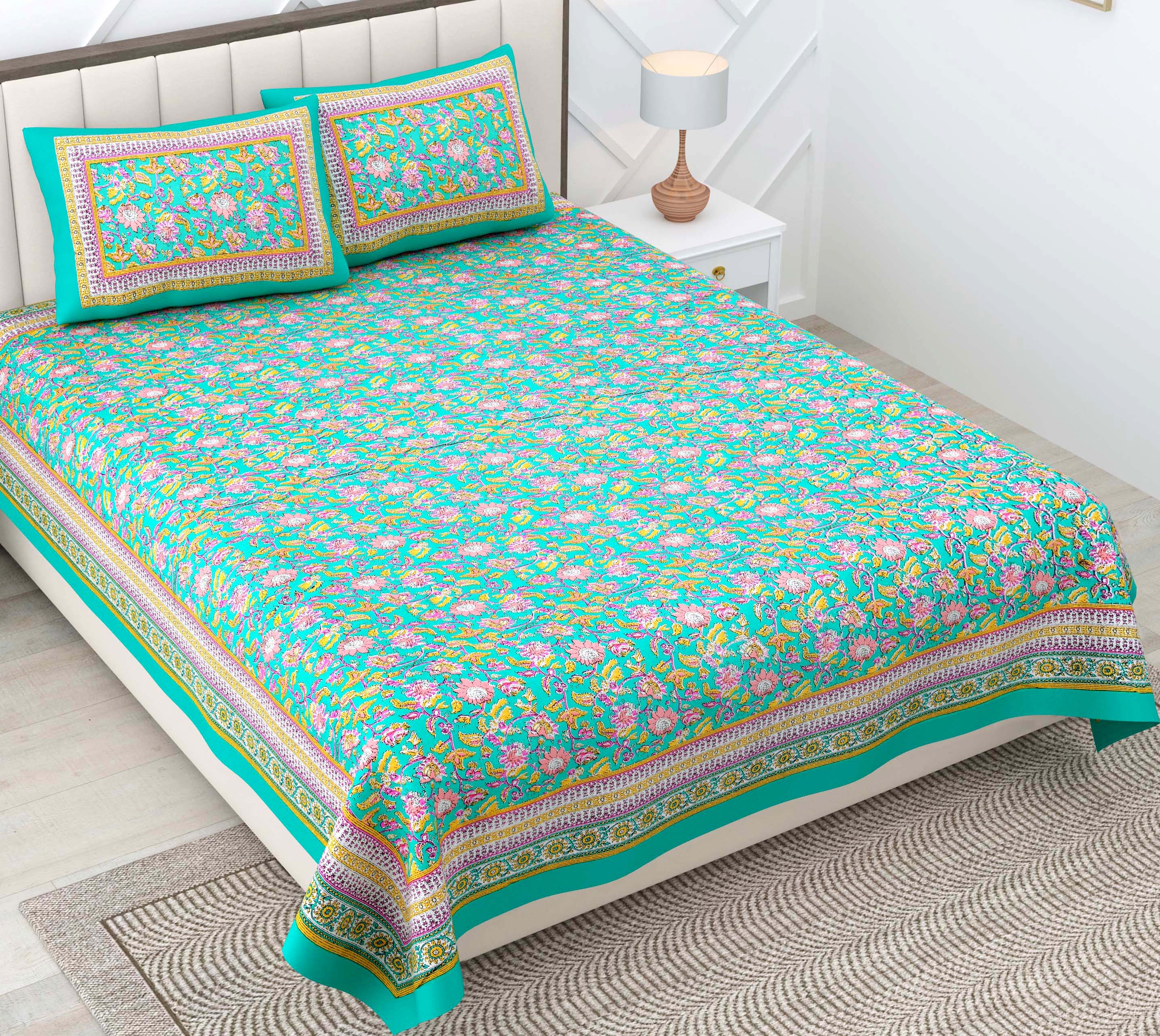 Green Mughal Print 100% Cotton 180 TC King Size BEDSHEET with 2 Pillow Cover - 90X108 (Copy) (Copy)