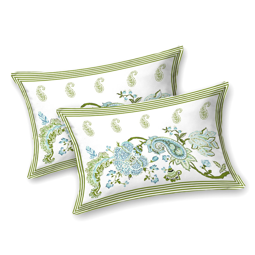 Pista Green Paisley Jaipuri Print 100% Pure Cotton 240 TC King Size BEDSHEET with 2 Pillow Cover - 90X108