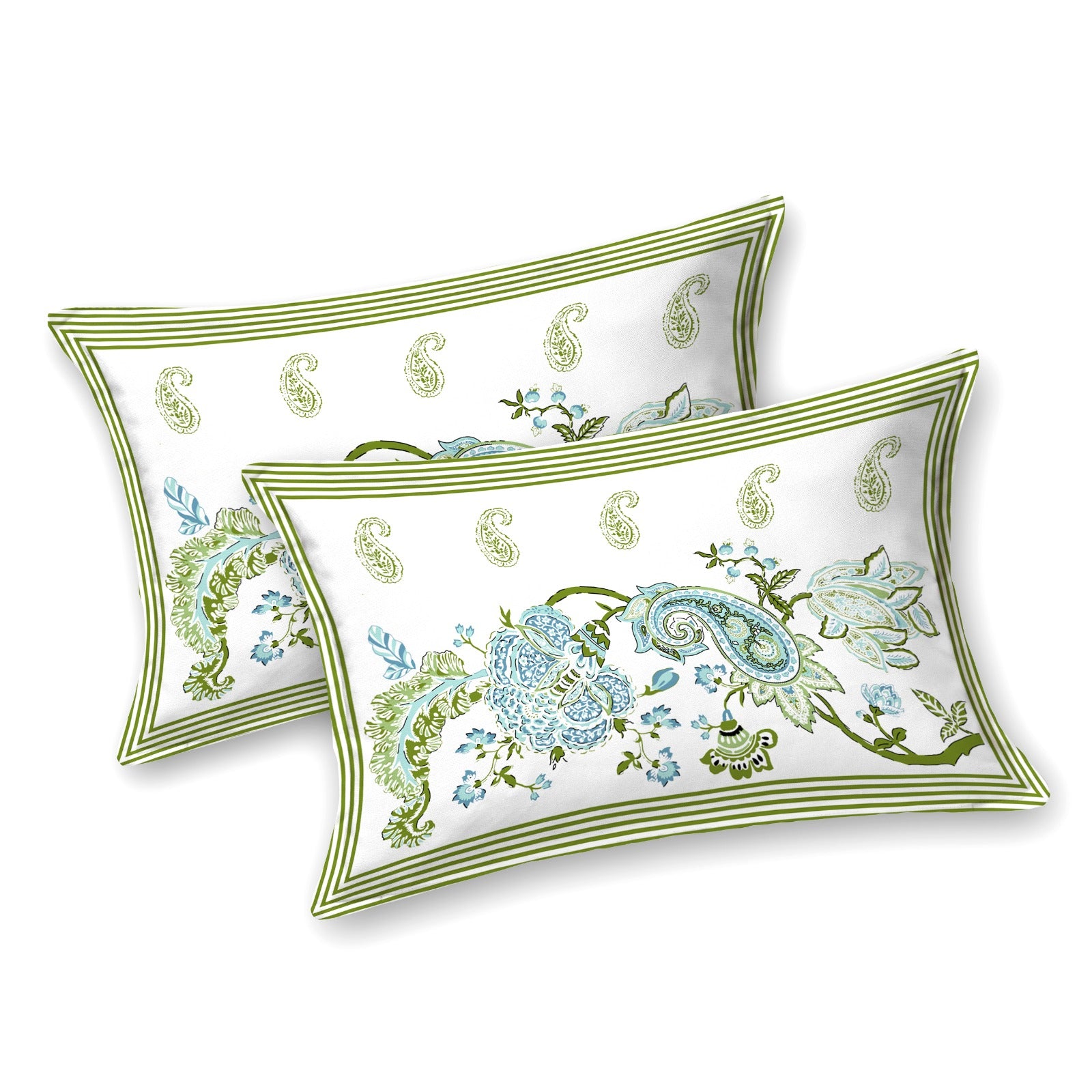 Pista Green Paisley Jaipuri Print 100% Pure Cotton 240 TC King Size BEDSHEET with 2 Pillow Cover - 90X108