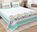 Teal Green Paisley Jaipuri Print 100% Pure Cotton 240 TC King Size BEDSHEET with 2 Pillow Cover - 90X108