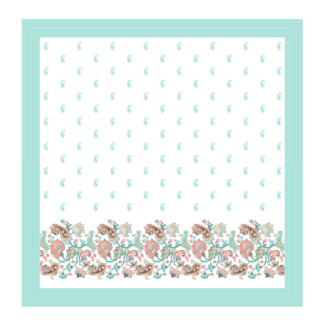 Teal Green Paisley Jaipuri Print 100% Pure Cotton 240 TC King Size BEDSHEET with 2 Pillow Cover - 90X108