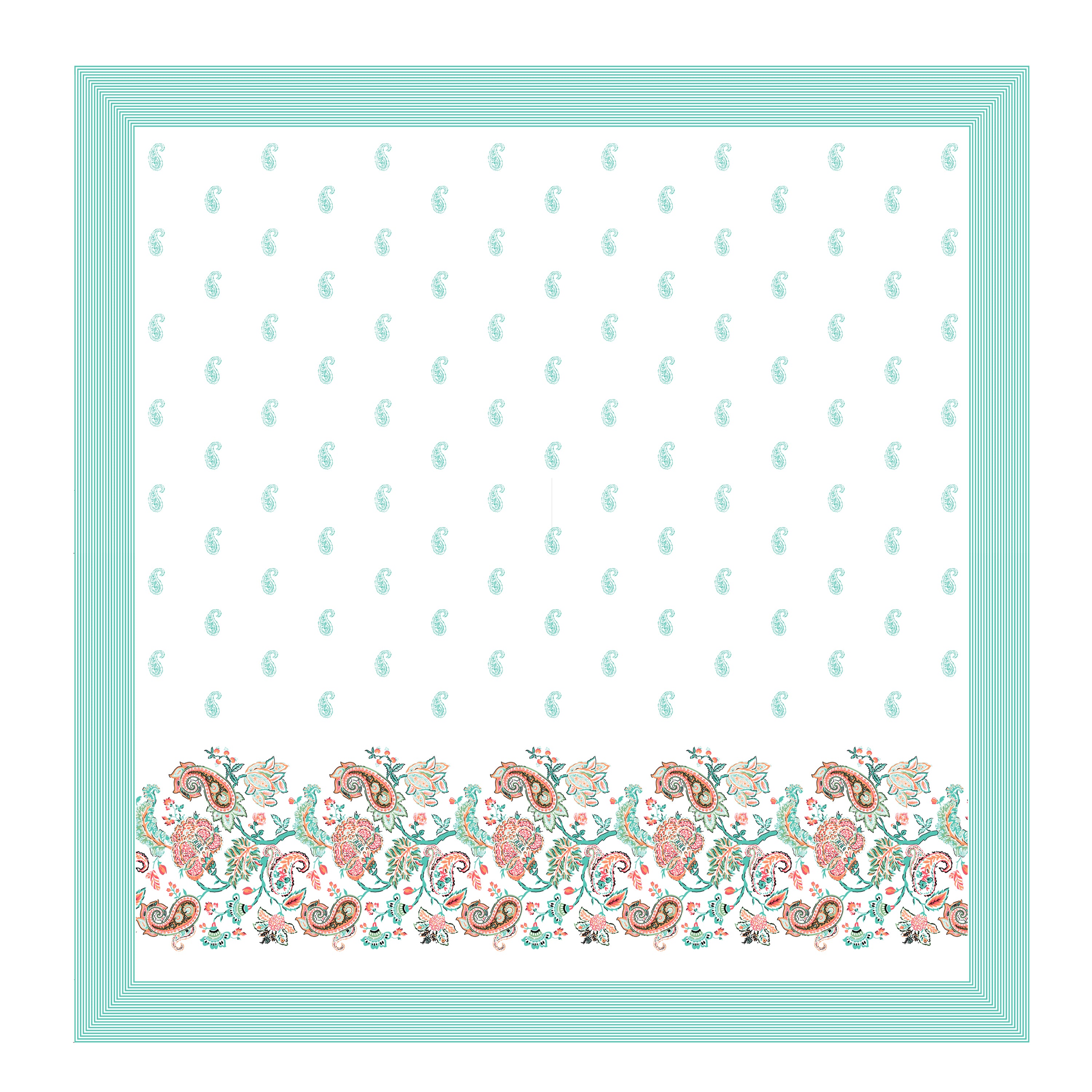 Teal Green Paisley Jaipuri Print 100% Pure Cotton 240 TC King Size BEDSHEET with 2 Pillow Cover - 90X108