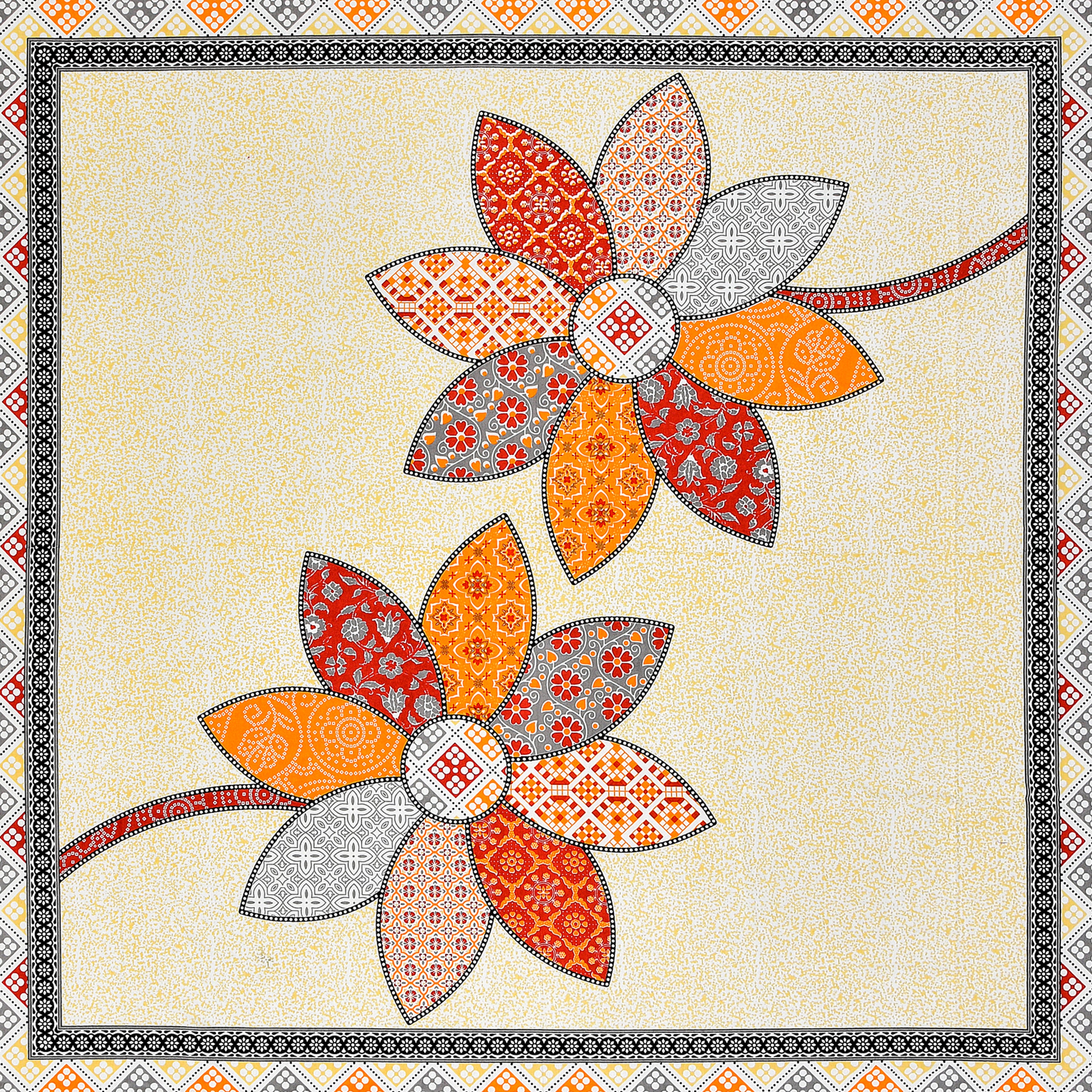 Red Twin Flower Jaipuri Print 100% Pure Cotton 240 TC King Size BEDSHEET with 2 Pillow Cover - 90X108