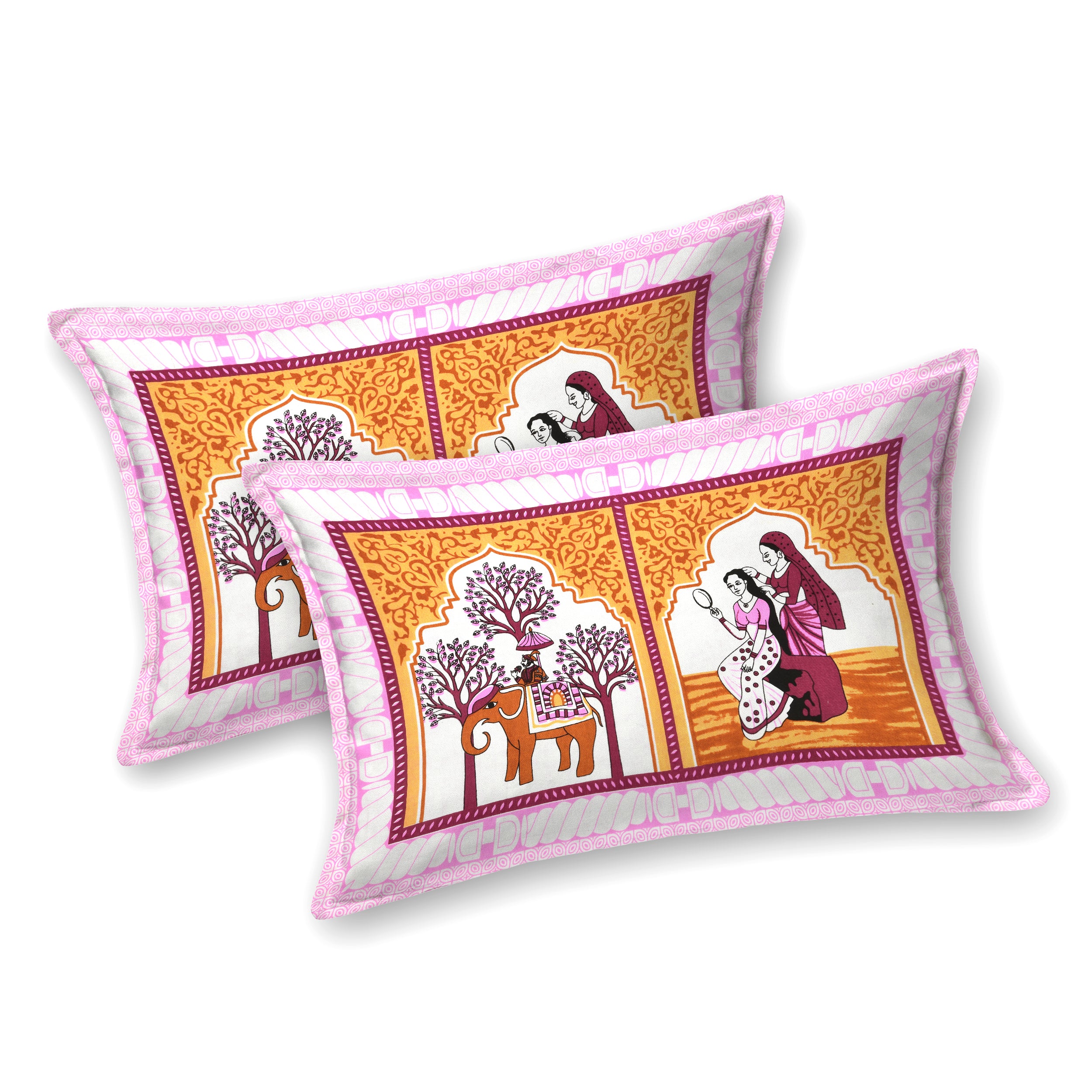 Mauve Maharani Jaipuri Print 100% Pure Cotton 240 TC King Size BEDSHEET with 2 Pillow Cover - 90X108