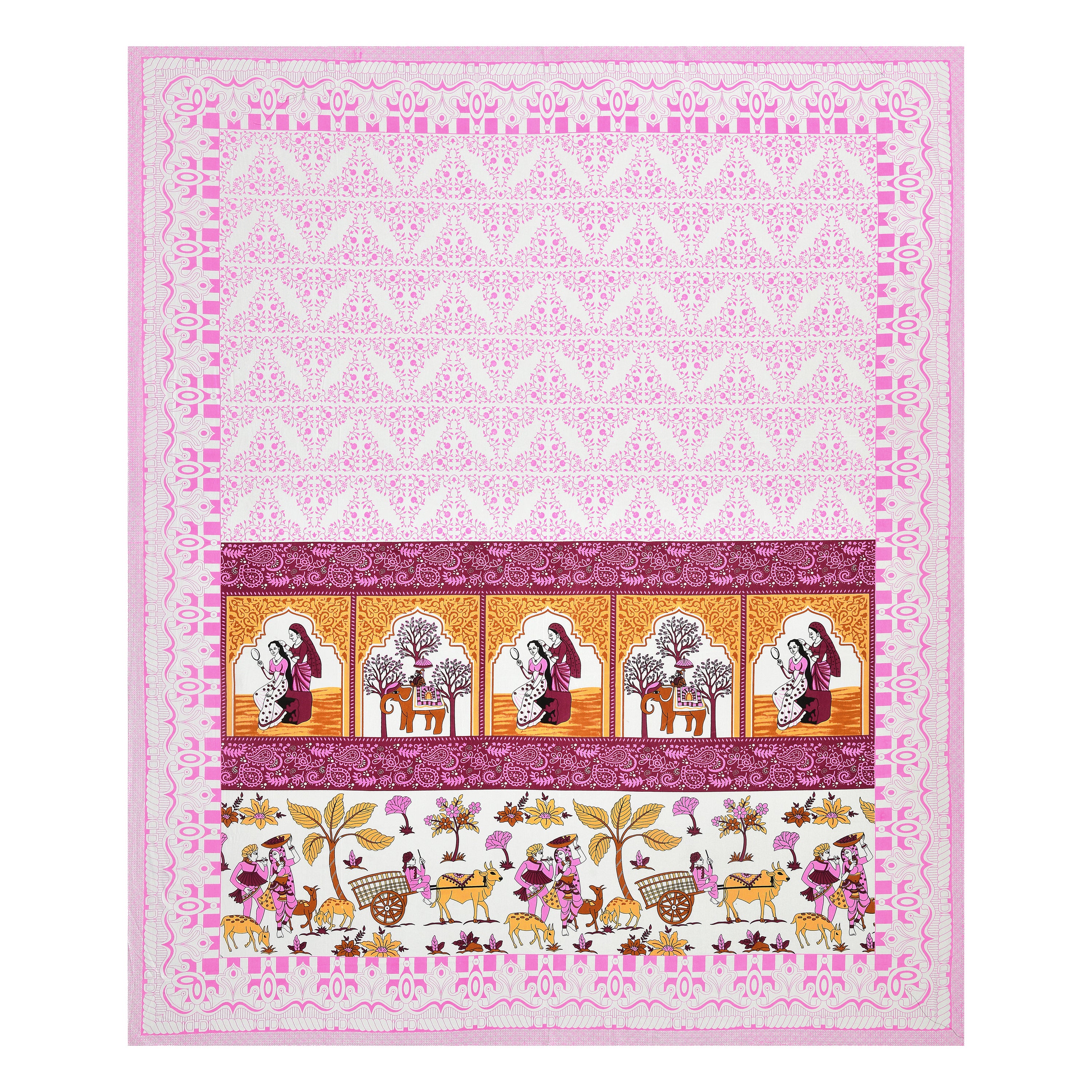 Mauve Maharani Jaipuri Print 100% Pure Cotton 240 TC King Size BEDSHEET with 2 Pillow Cover - 90X108