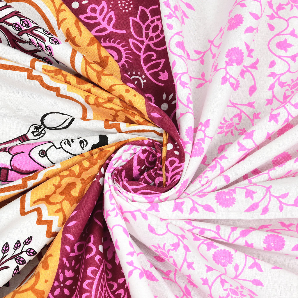 Mauve Maharani Jaipuri Print 100% Pure Cotton 240 TC King Size BEDSHEET with 2 Pillow Cover - 90X108