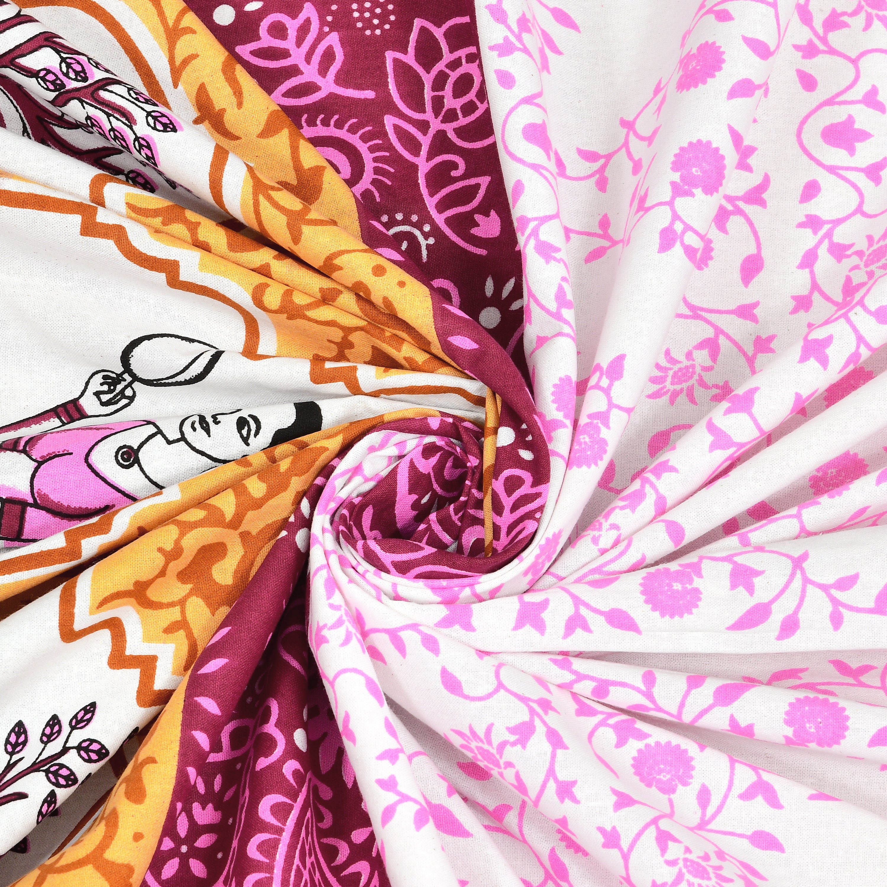 Mauve Maharani Jaipuri Print 100% Pure Cotton 240 TC King Size BEDSHEET with 2 Pillow Cover - 90X108