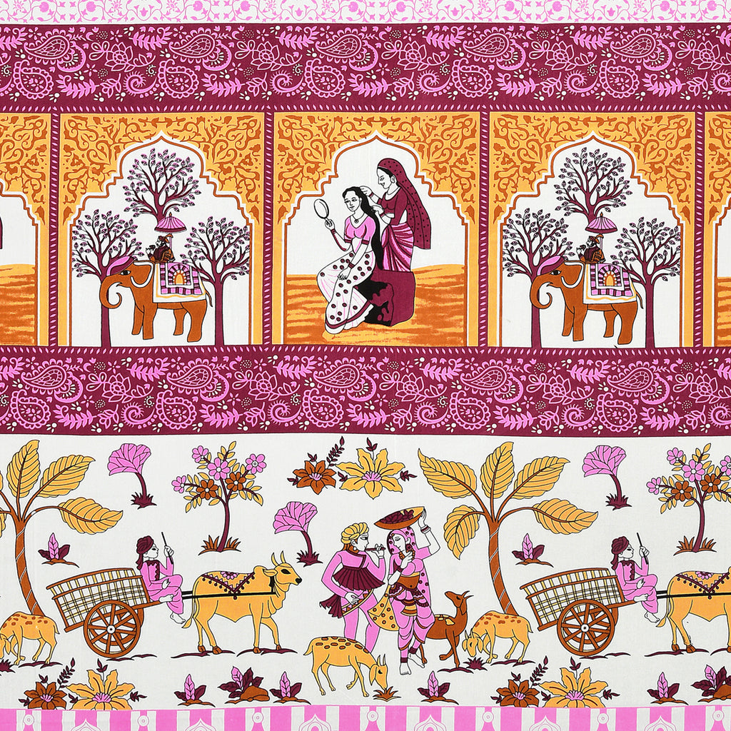 Mauve Maharani Jaipuri Print 100% Pure Cotton 240 TC King Size BEDSHEET with 2 Pillow Cover - 90X108