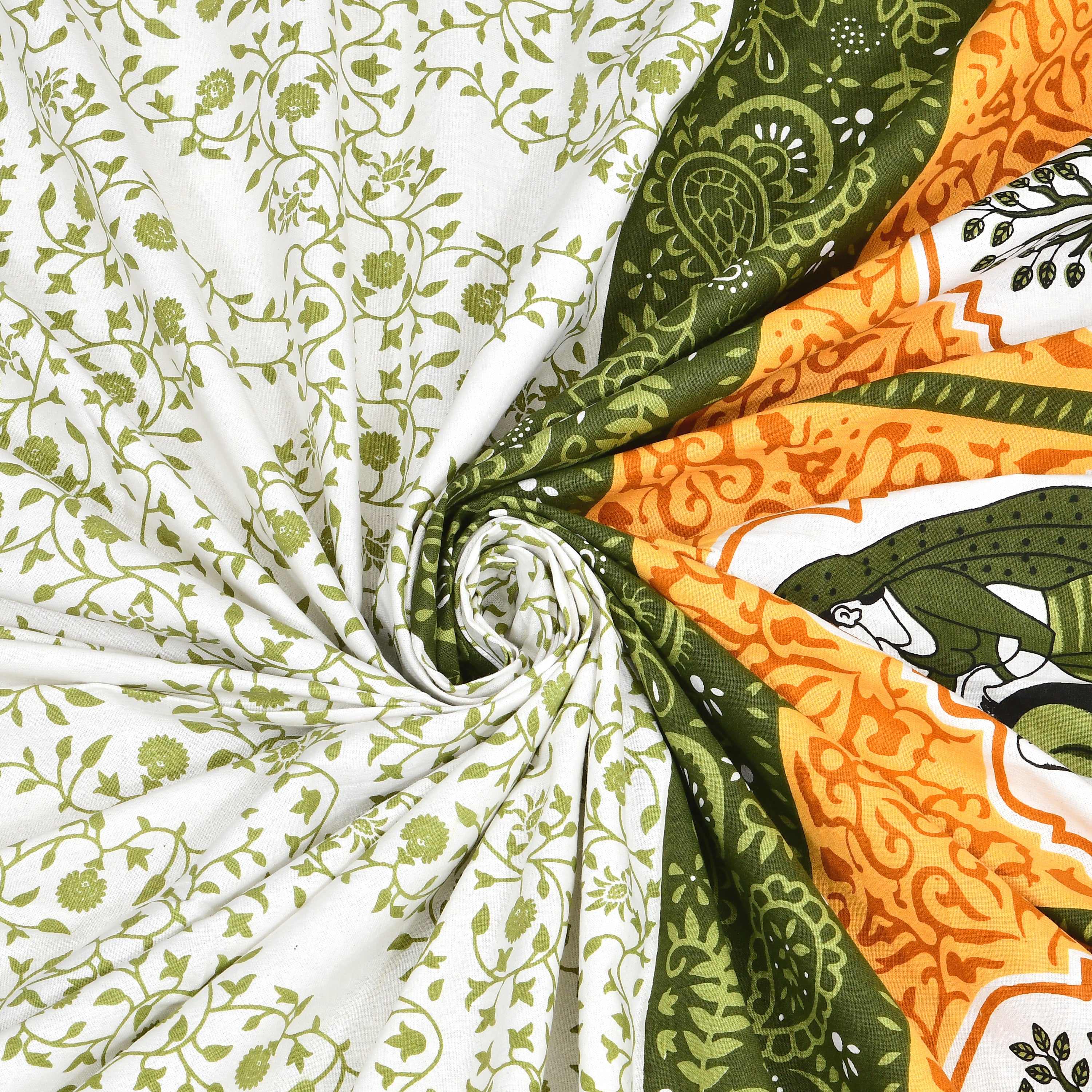 Mehendi Maharani Jaipuri Print 100% Pure Cotton 240 TC King Size BEDSHEET with 2 Pillow Cover - 90X108