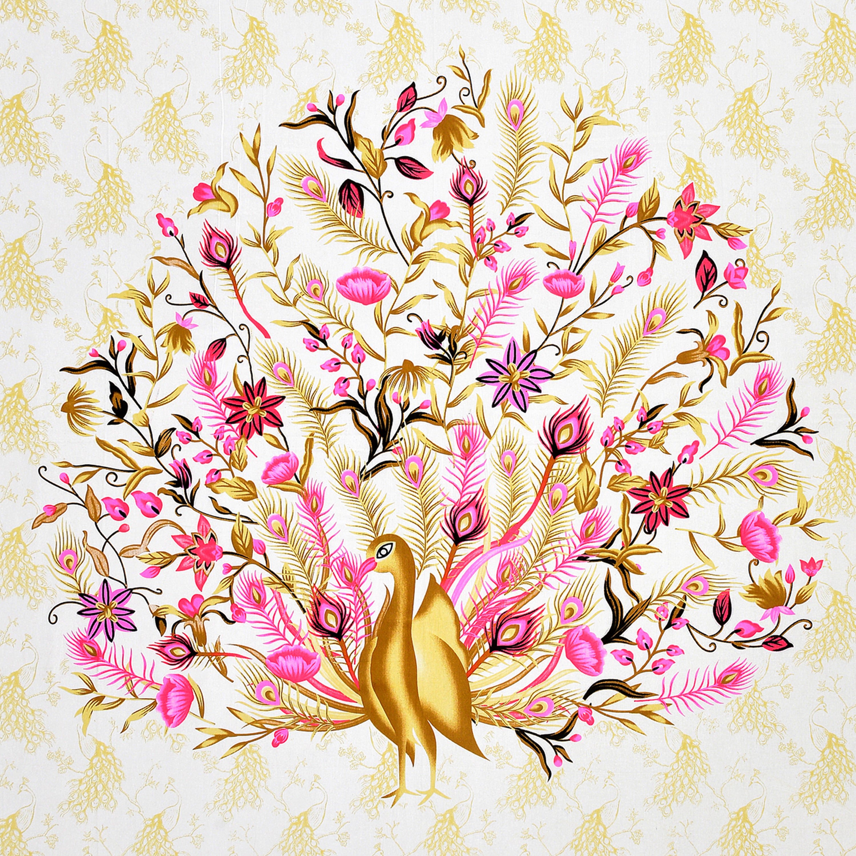 Mauve Peacock Jaipuri Print 100% Pure Cotton 240 TC King Size BEDSHEET with 2 Pillow Cover - 90X108