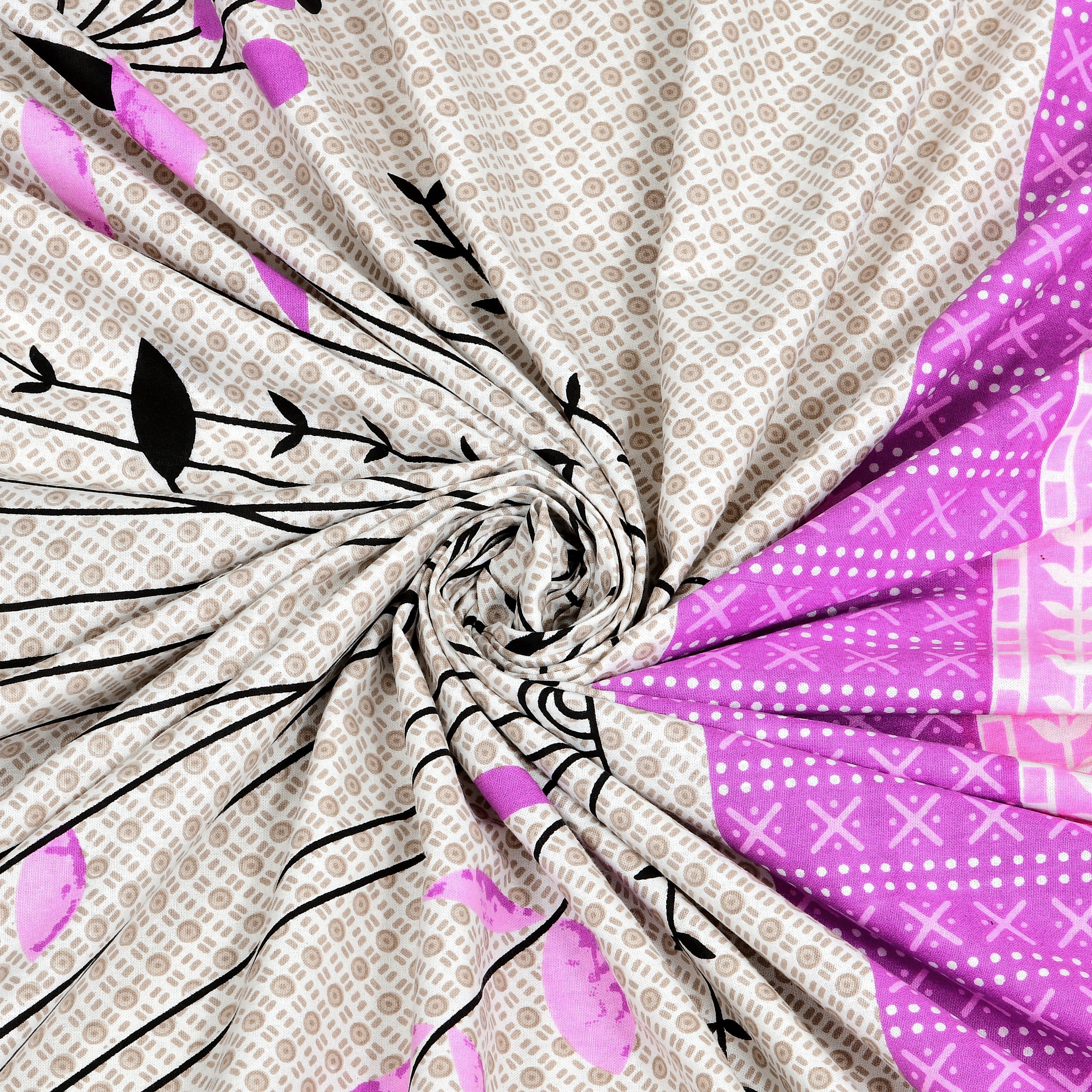 Mauve Tulip Jaipuri Print 100% Pure Cotton 240 TC King Size BEDSHEET with 2 Pillow Cover - 90X108