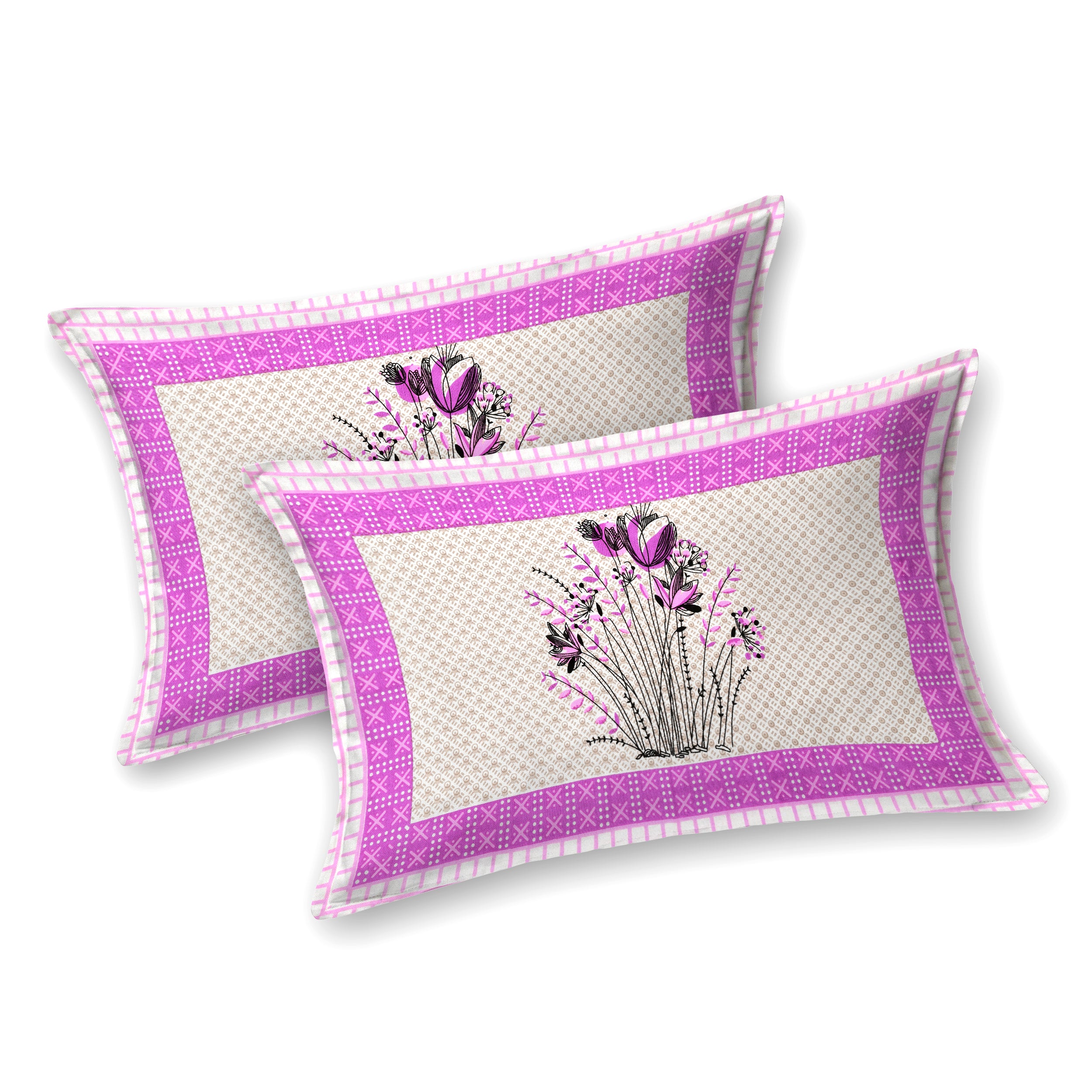 Mauve Tulip Jaipuri Print 100% Pure Cotton 240 TC King Size BEDSHEET with 2 Pillow Cover - 90X108