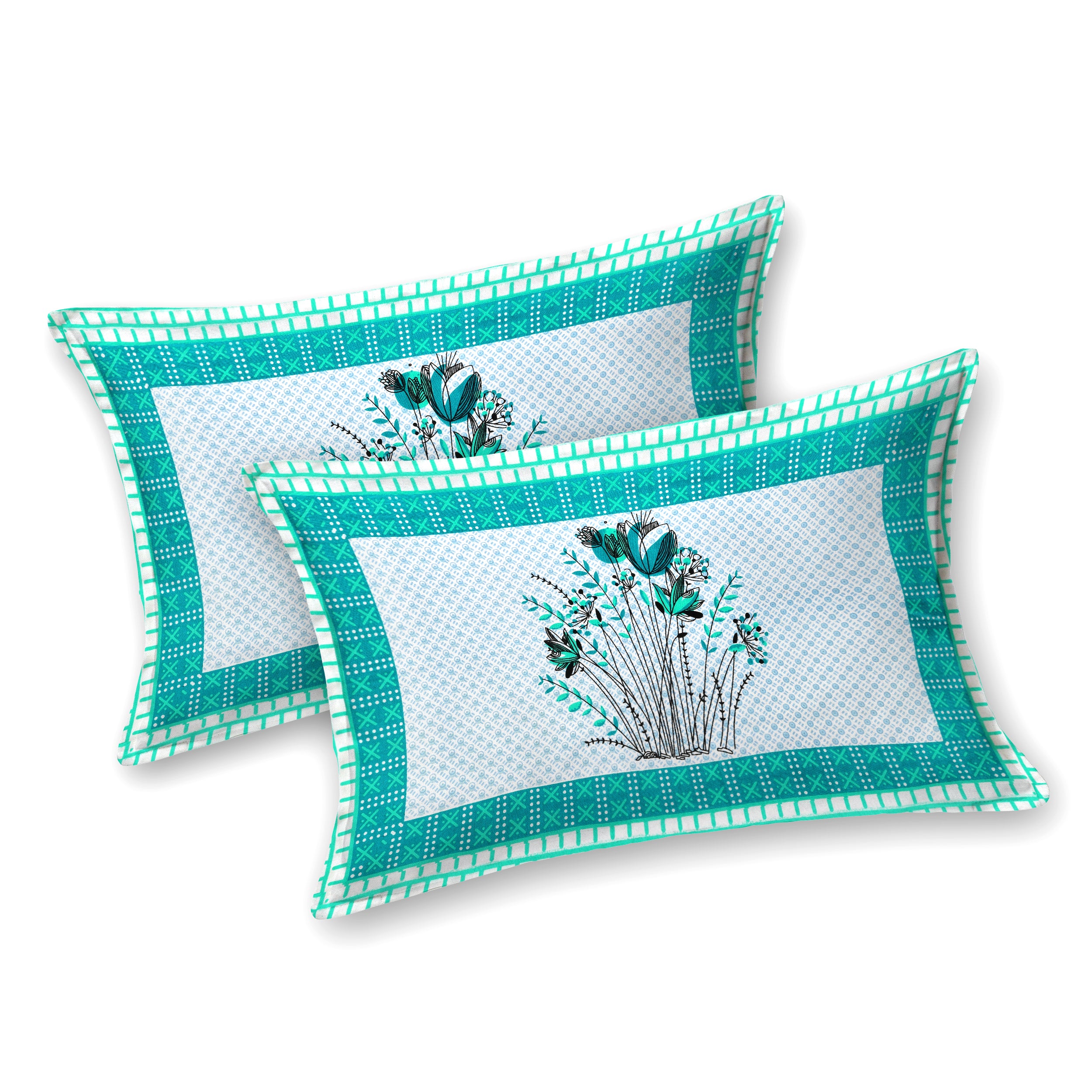 Green Tulip Jaipuri Print 100% Pure Cotton 240 TC King Size BEDSHEET with 2 Pillow Cover - 90X108