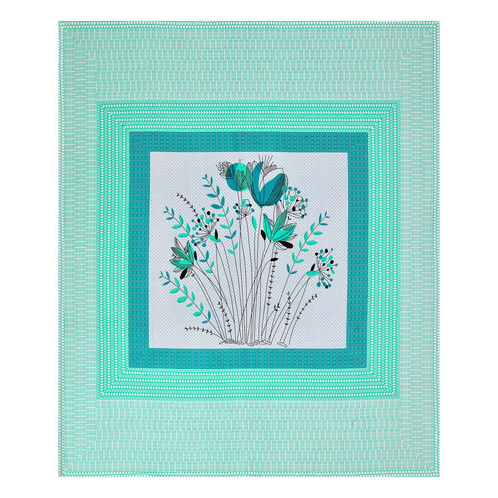 Green Tulip Jaipuri Print 100% Pure Cotton 240 TC King Size BEDSHEET with 2 Pillow Cover - 90X108