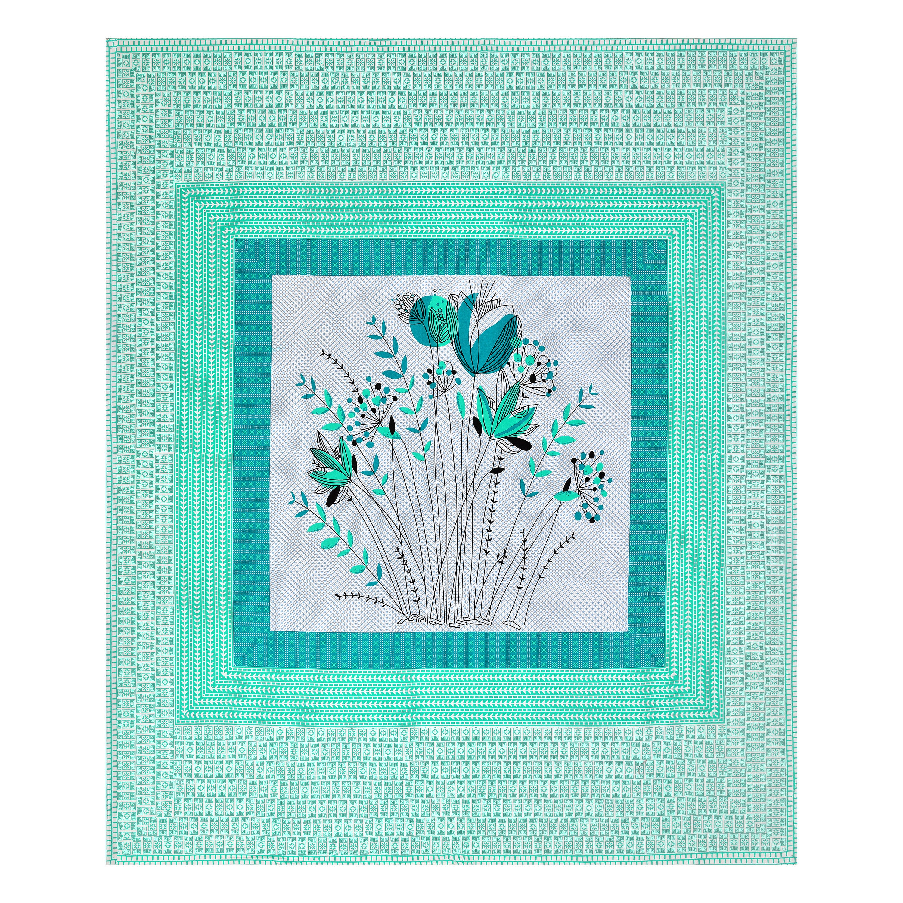 Green Tulip Jaipuri Print 100% Pure Cotton 240 TC King Size BEDSHEET with 2 Pillow Cover - 90X108