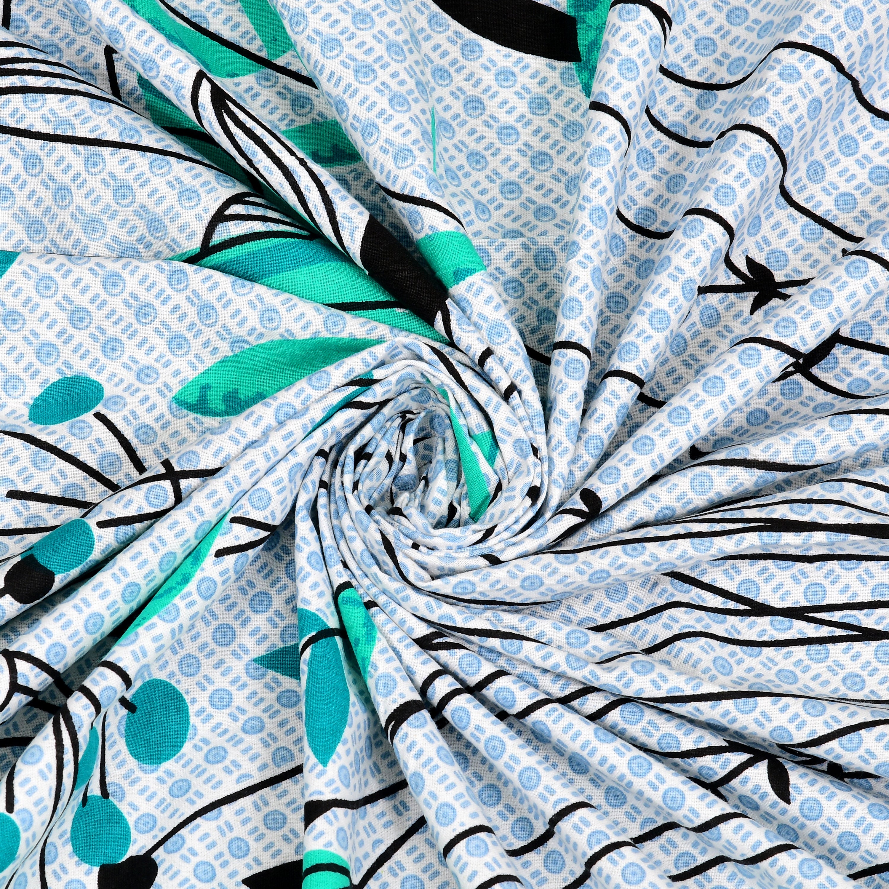 Green Tulip Jaipuri Print 100% Pure Cotton 240 TC King Size BEDSHEET with 2 Pillow Cover - 90X108