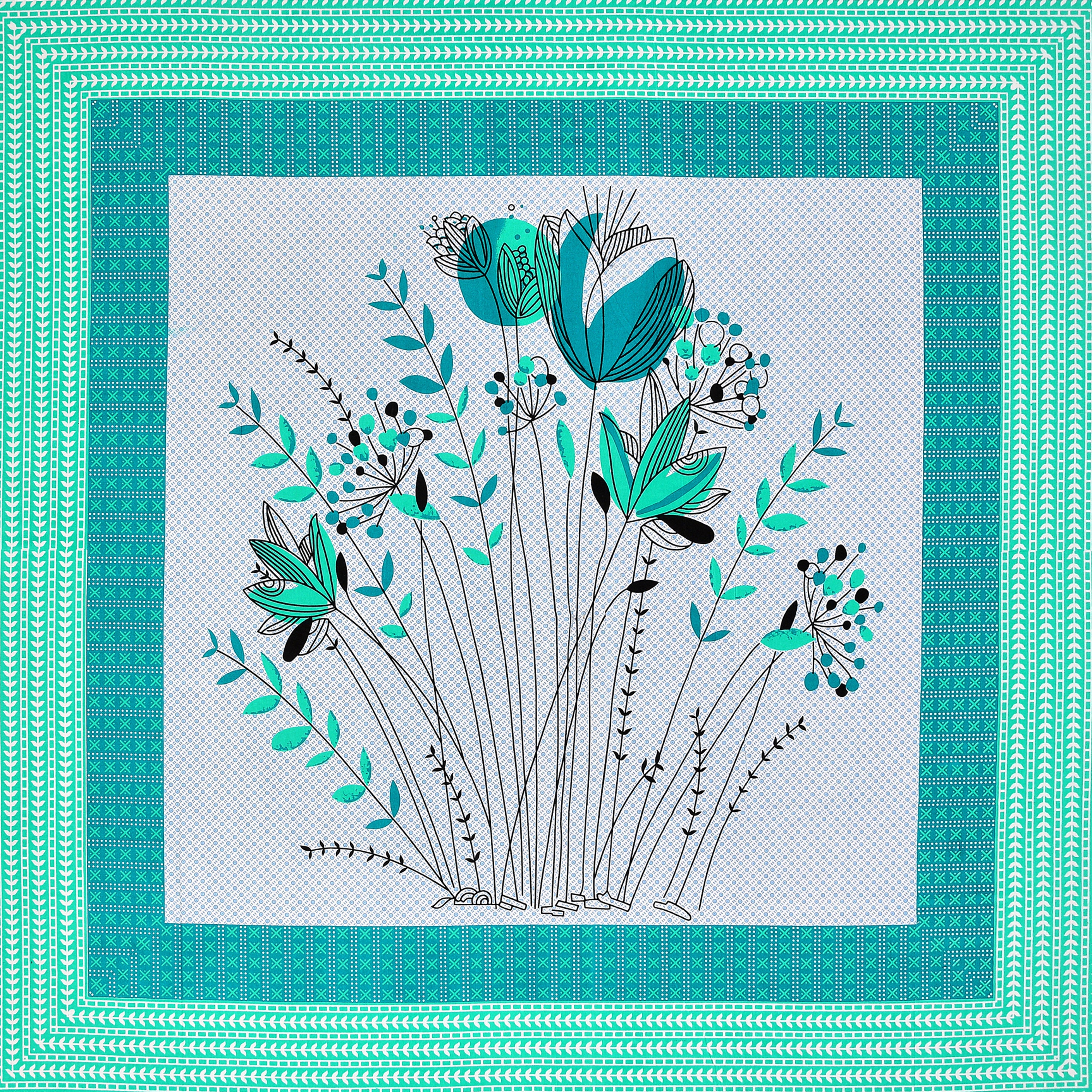 Green Tulip Jaipuri Print 100% Pure Cotton 240 TC King Size BEDSHEET with 2 Pillow Cover - 90X108