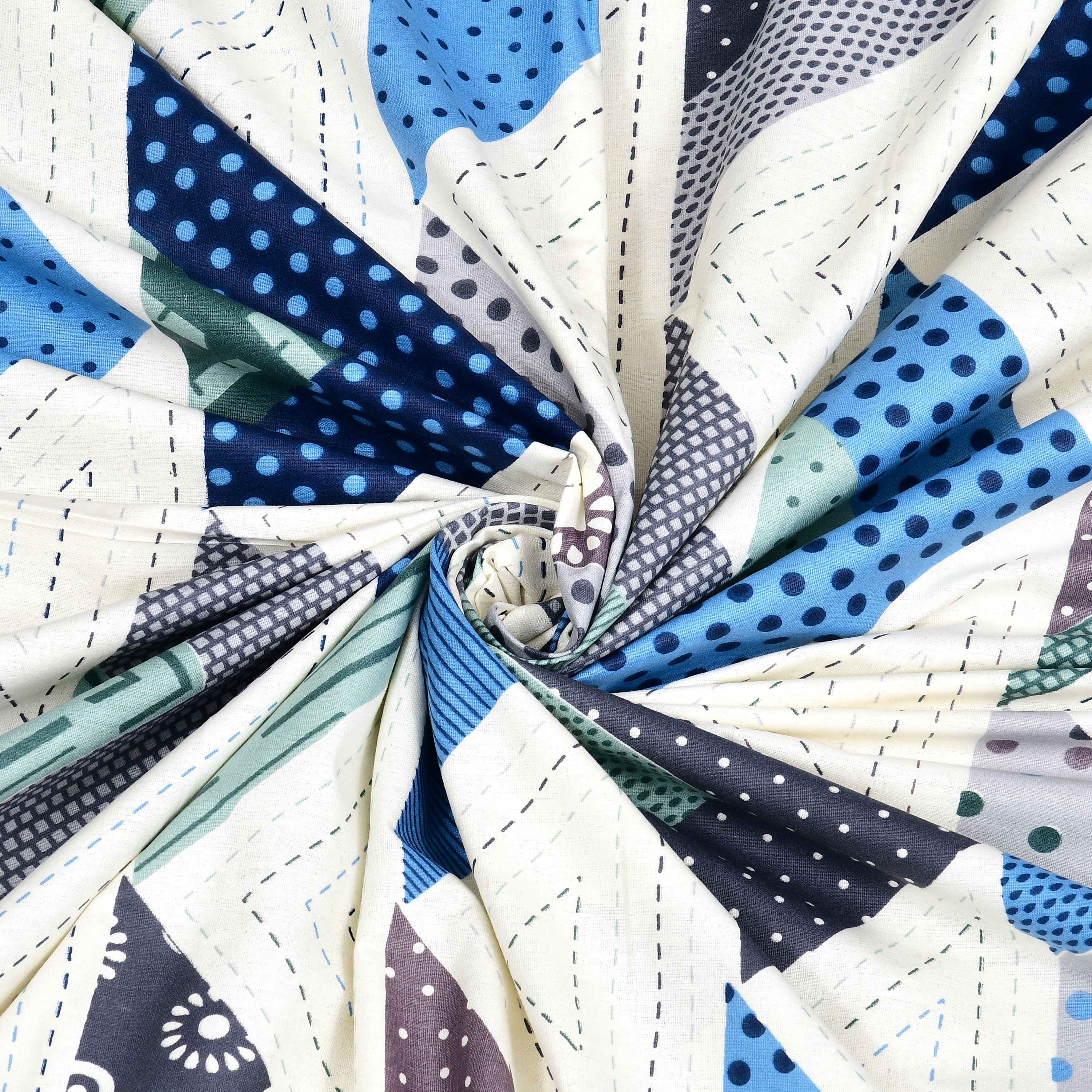 Blue Triangle Jaipuri Print 100% Pure Cotton 240 TC King Size BEDSHEET with 2 Pillow Cover - 90X108