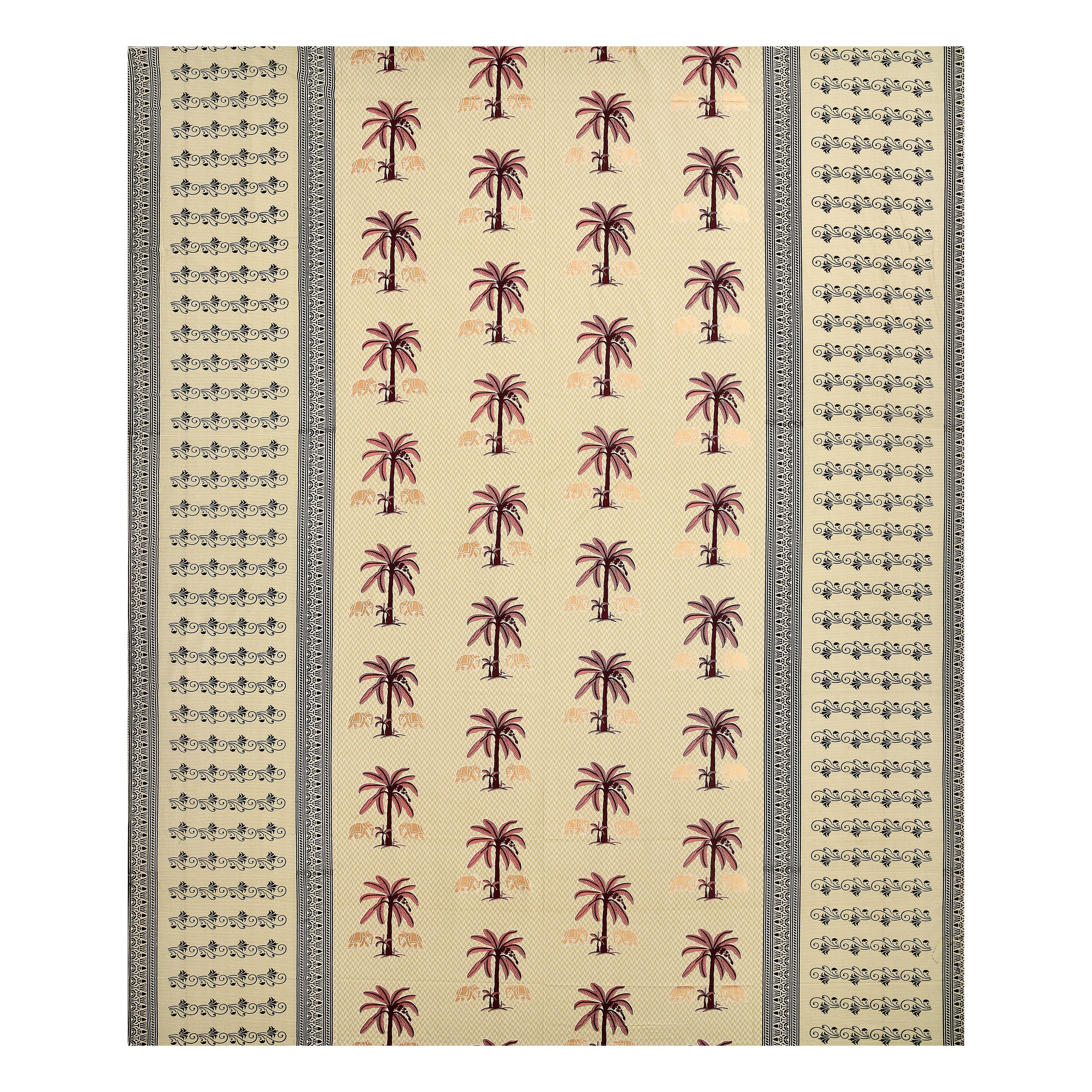 Beige Palm Jaipuri Print 100% Pure Cotton 240 TC King Size BEDSHEET with 2 Pillow Cover - 90X108