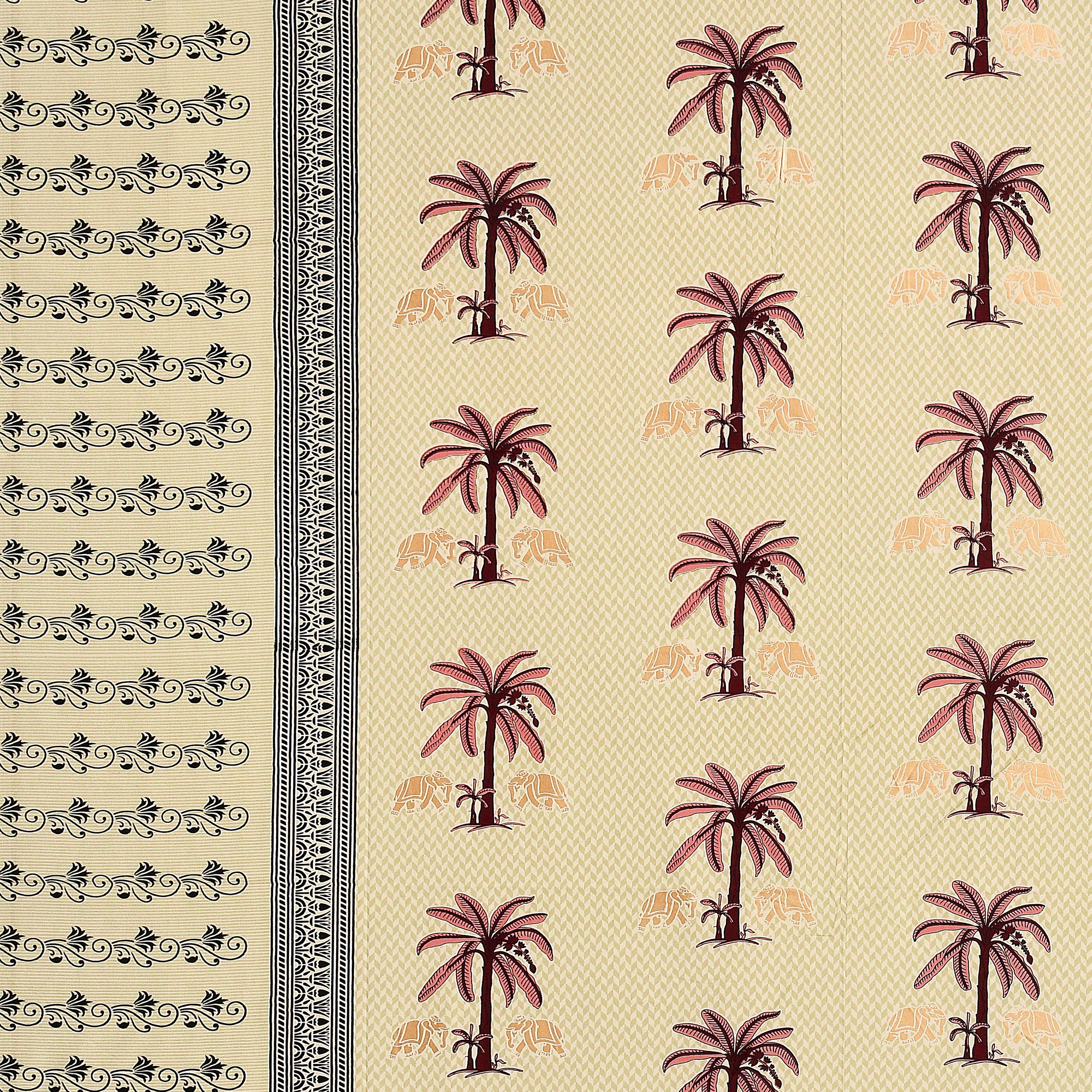 Beige Palm Jaipuri Print 100% Pure Cotton 240 TC King Size BEDSHEET with 2 Pillow Cover - 90X108