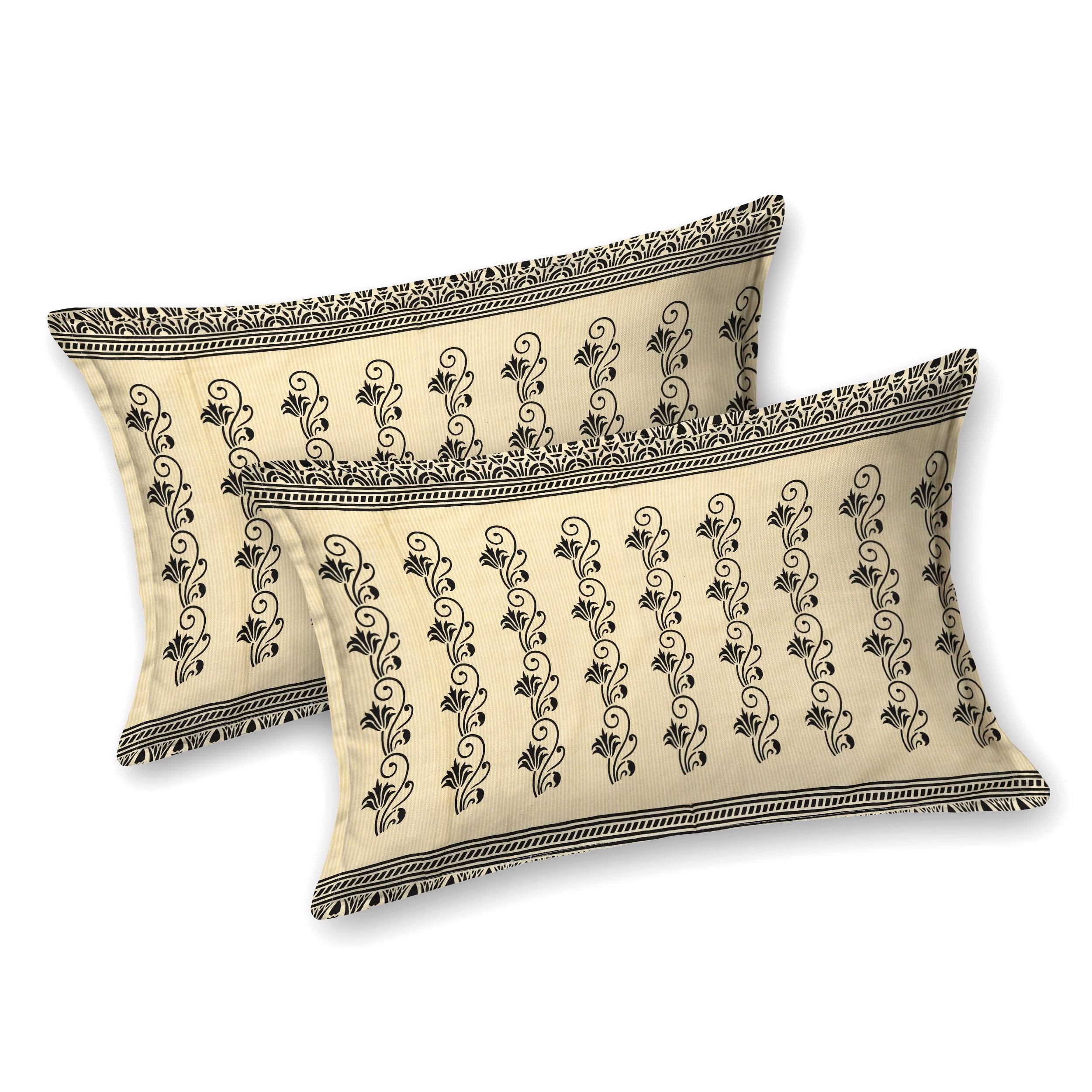 Beige Palm Jaipuri Print 100% Pure Cotton 240 TC King Size BEDSHEET with 2 Pillow Cover - 90X108