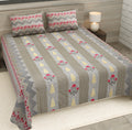 Grey Floral Jaipuri Print 100% Pure Cotton 240 TC King Size BEDSHEET with 2 Pillow Cover - 90X108