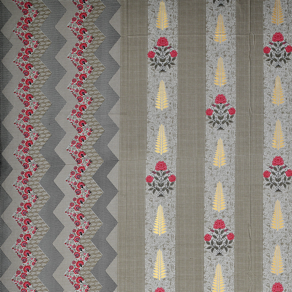 Grey Floral Jaipuri Print 100% Pure Cotton 240 TC King Size BEDSHEET with 2 Pillow Cover - 90X108