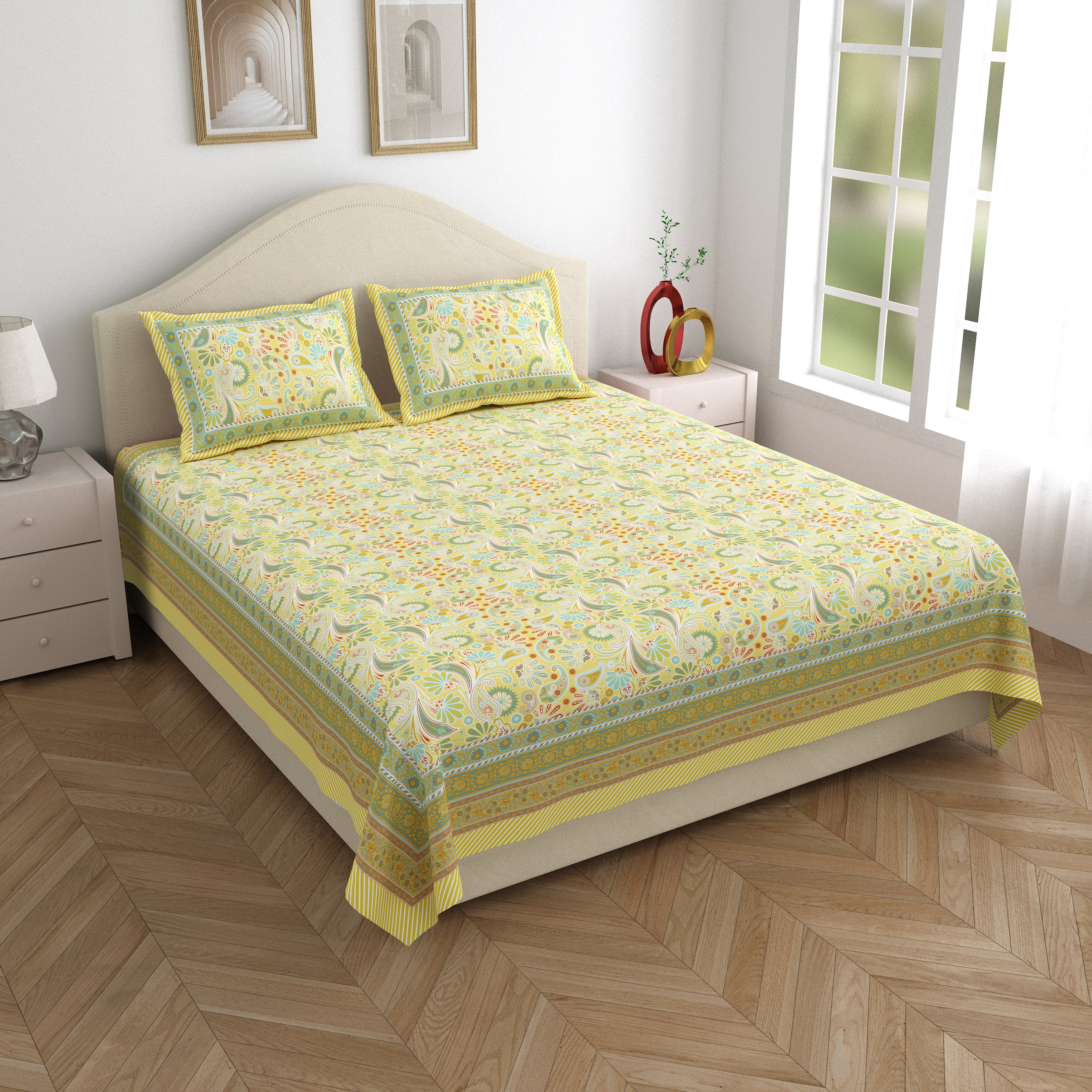 Multicolor Paisley 100% Pure Cotton Super King Size Bedsheet with 2 Pillow Covers – Jaipuri Print, 100x108 Inches, Soft & Breathable Bed Sheet for Large Double Bed