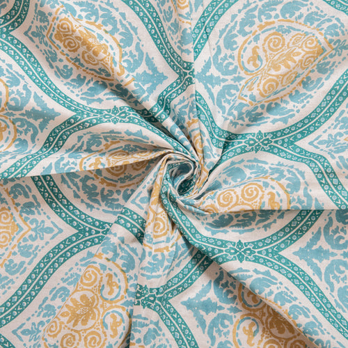 100% Pure Cotton 180 TC Large Size Single Bedsheet with 1 Pillow Cover – Pastel teal green Jaipuri Print