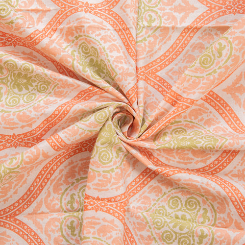 100% Pure Cotton 180 TC Large Size Single Bedsheet with 1 Pillow Cover – Peach | Jaipuri Print